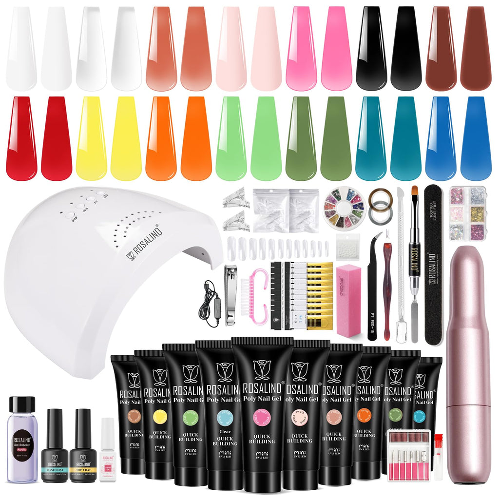 ROSALIND Poly Nail Gel Starter Kit — 14 Colors, 48W UV Lamp, 20,000 RPM Drill