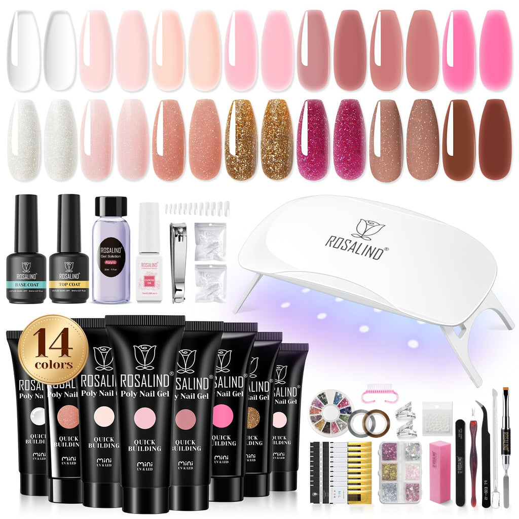 ROSALIND Poly Nail Gel Kit Starter - 14 Colors & Mini UV Lamp