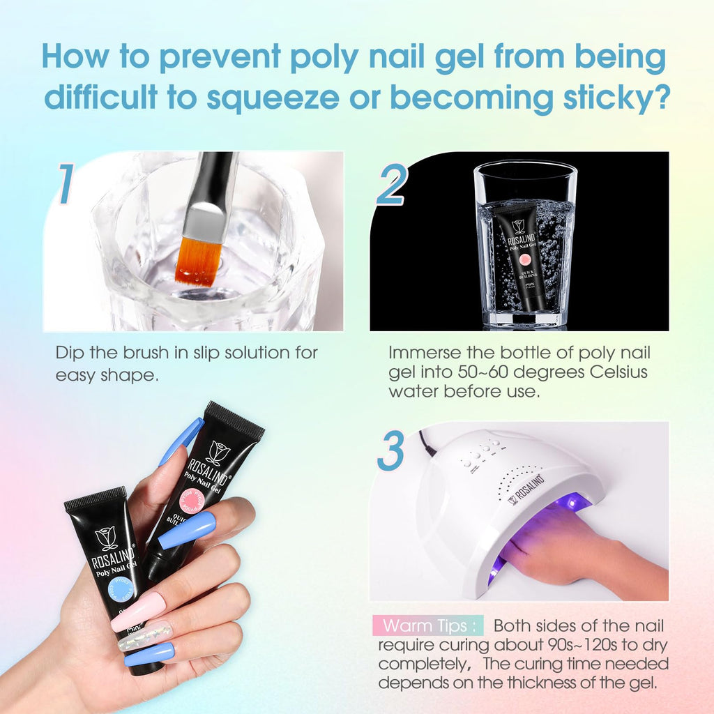 ROSALIND Colors Poly Nail Gel Kit – 14 Colors, 48W Lamp & Slip Solution Starter Set