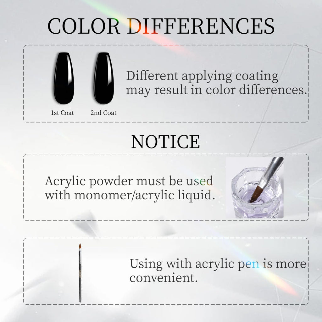 ROSALIND 120g Black Acrylic Powder for Nail Extensions – Dry Naturally, No Lamp Needed, Up to 28 Days Wear