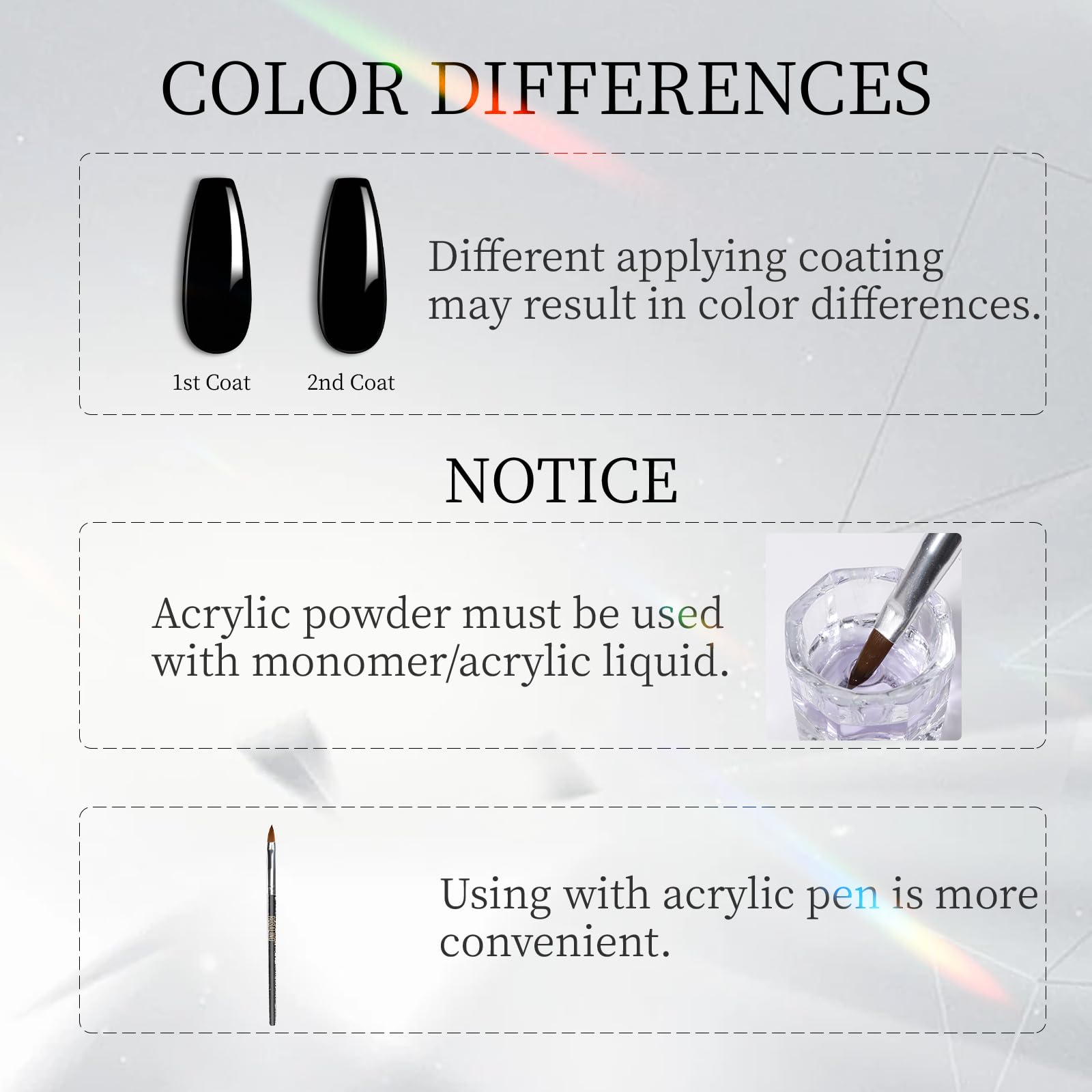 ROSALIND 120g Black Acrylic Powder for Nail Extensions – Dry Naturally, No Lamp Needed, Up to 28 Days Wear