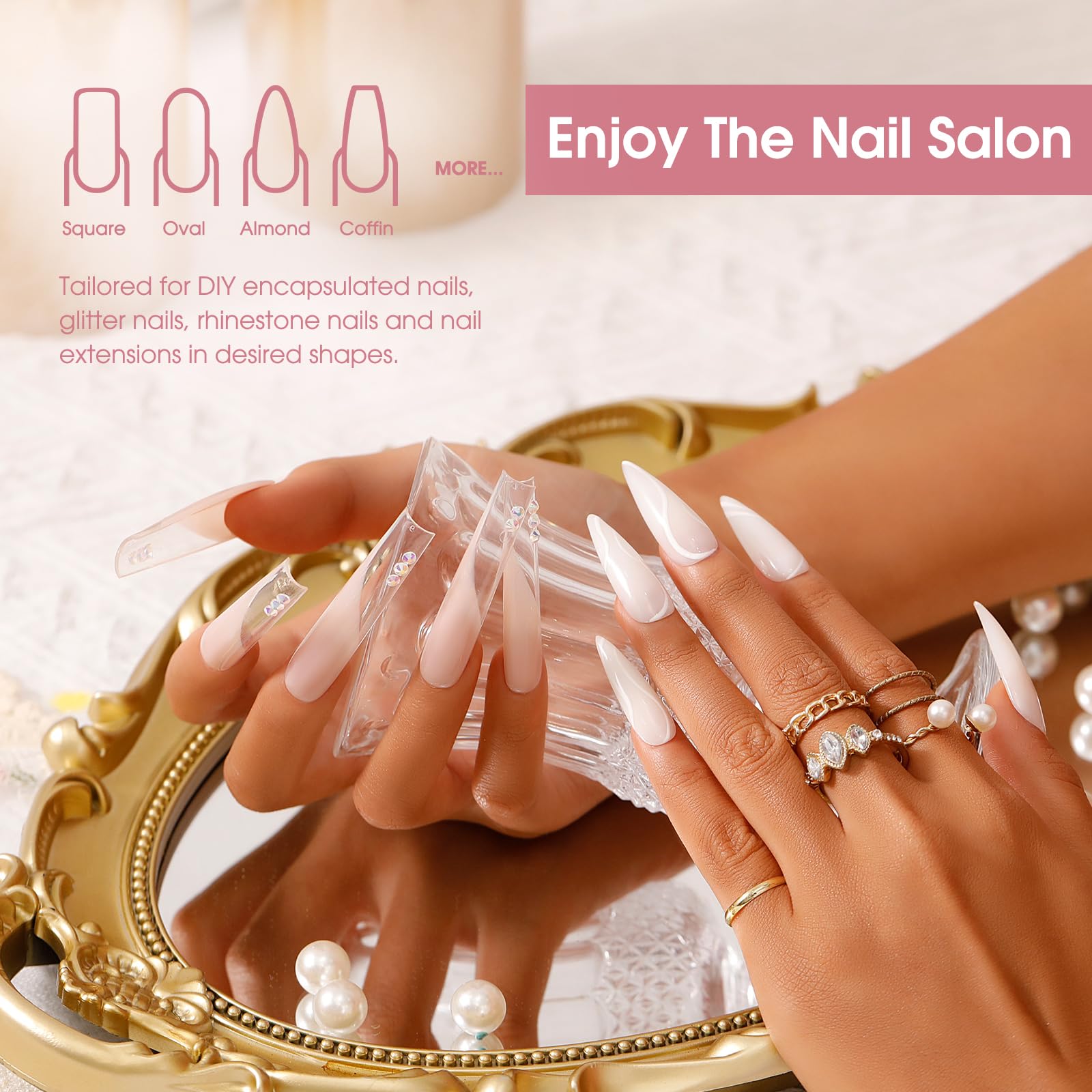 ROSALIND Clear Rose Pink Poly Nail Gel Set – 2 x 60ml for DIY Nail Extensions