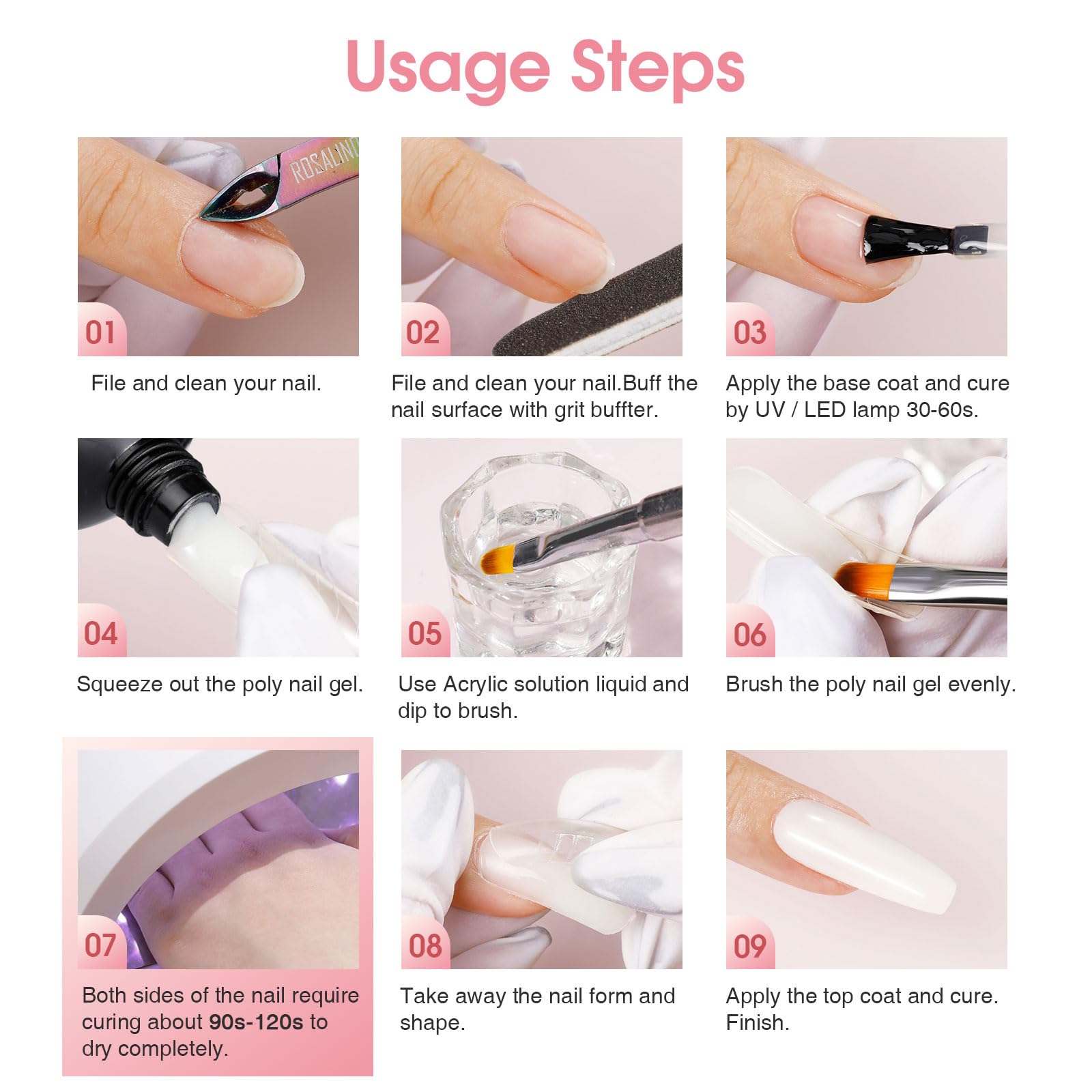 ROSALIND White Poly Extension Gel – 2 Pack 2 oz Nail Builder for Opal Nail Art & Nail Thickening