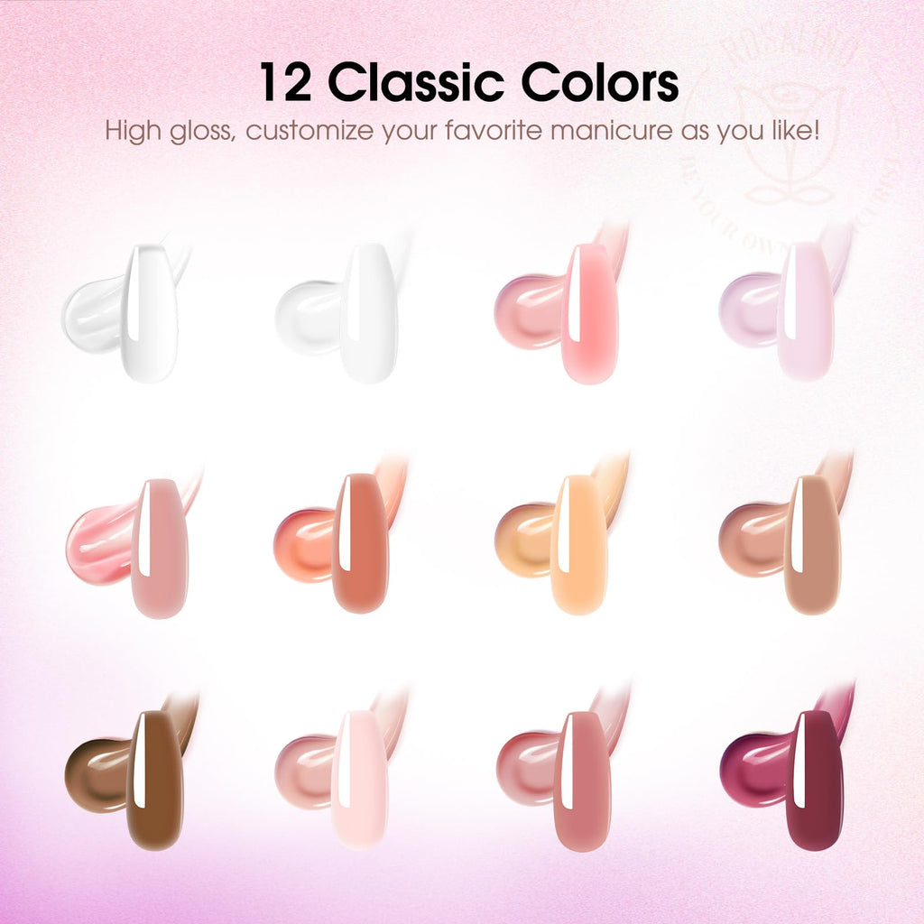 ROSALIND Poly Nail Gel Kit – 12 Colors + UV Lamp Starter Set