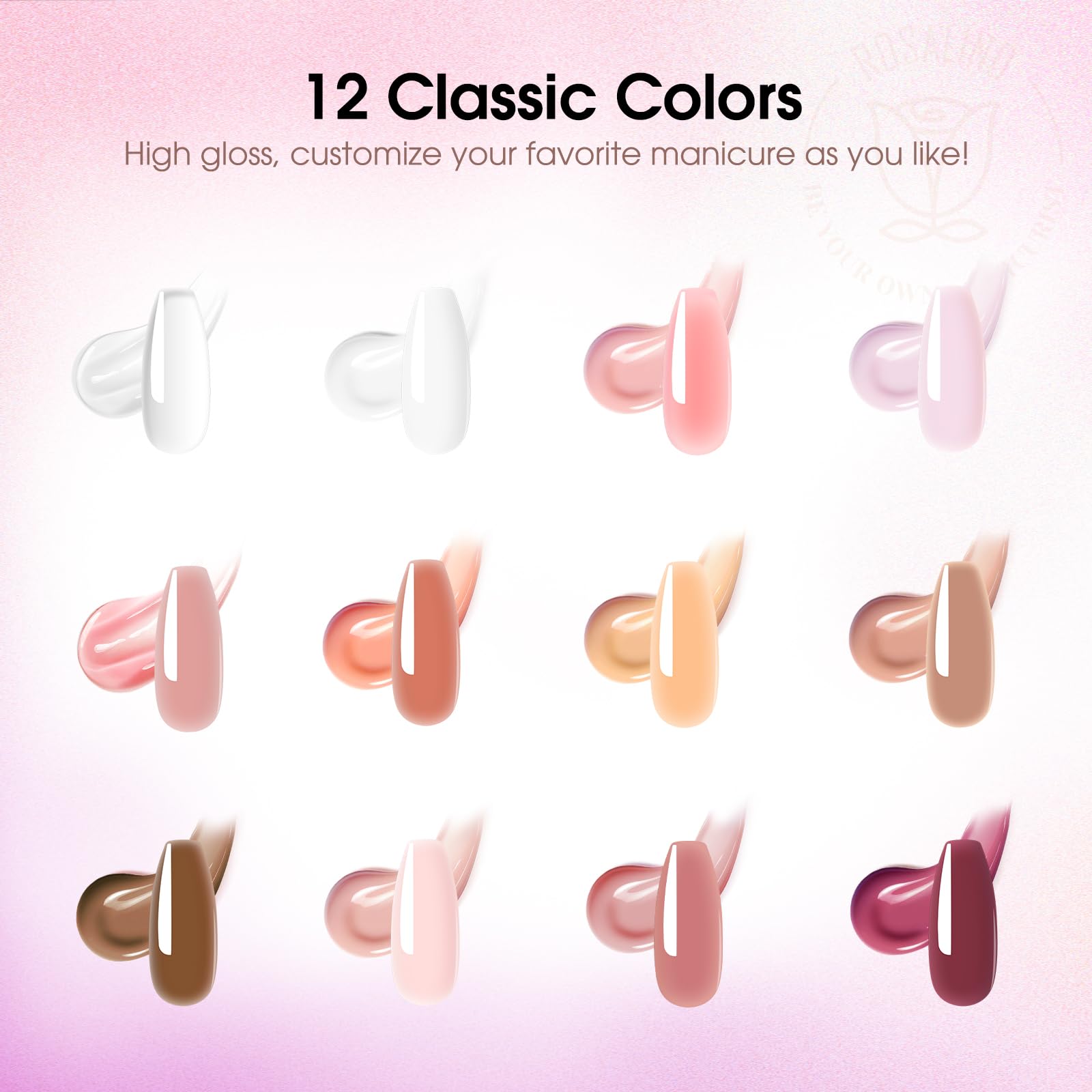 ROSALIND Poly Nail Gel Kit – 12 Colors + UV Lamp Starter Set