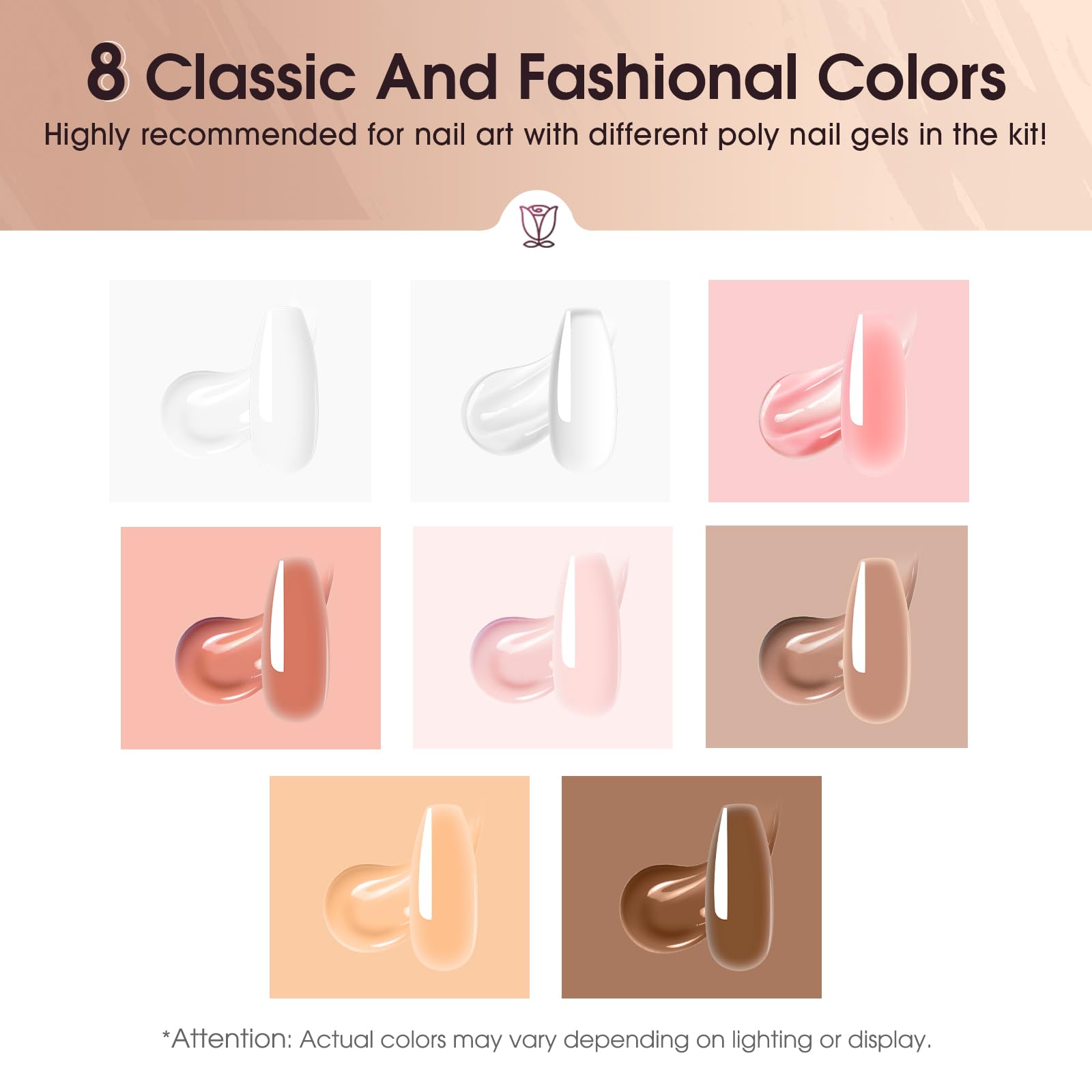 ROSALIND Poly Nail Gel Kit – 8 Colors + Mini UV Lamp for Easy At-Home Nail Extensions