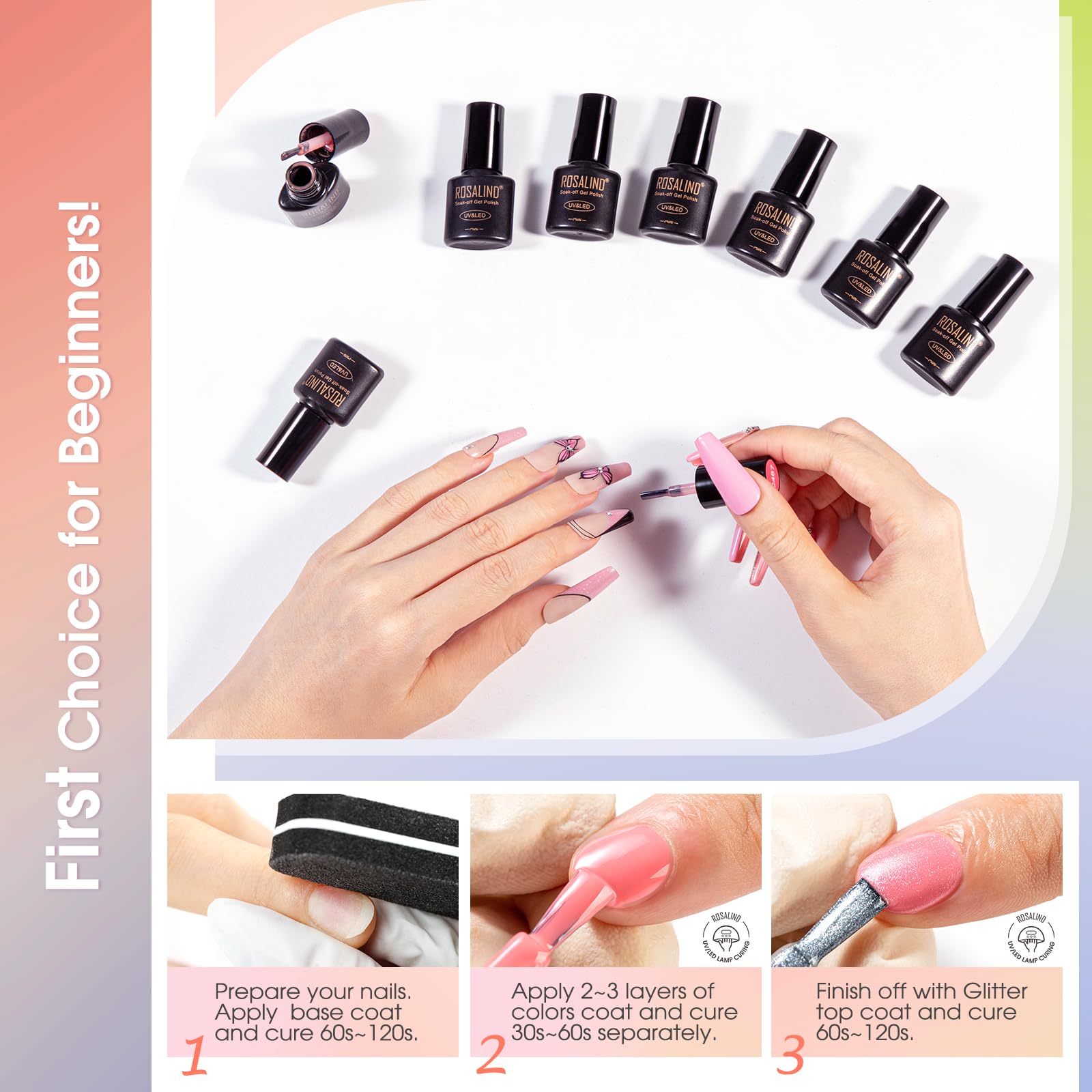 ROSALIND 80PCS Gel Polish Set – 75 Colors with Base & Top Coats for UV/LED Nail Art