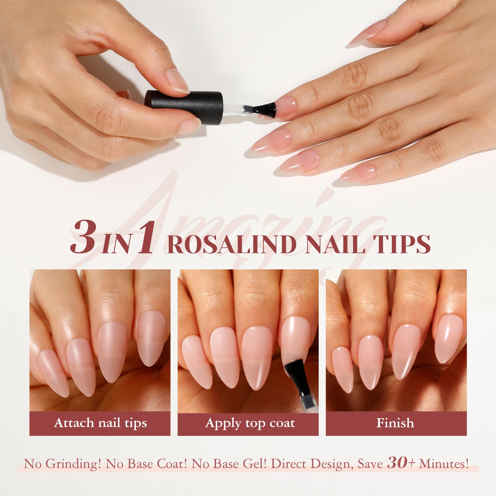 ROSALIND Soft Pink Almond Nude Nail Tips – 200 Pcs, Matte Accent Press-On Nails (20 Sizes)