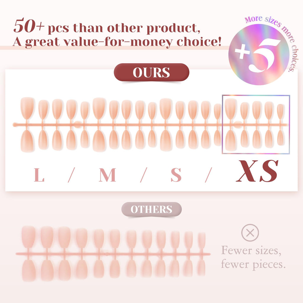 ROSALIND Soft Pink Almond Nude Nail Tips – 200 Pcs, Matte Accent Press-On Nails (20 Sizes)