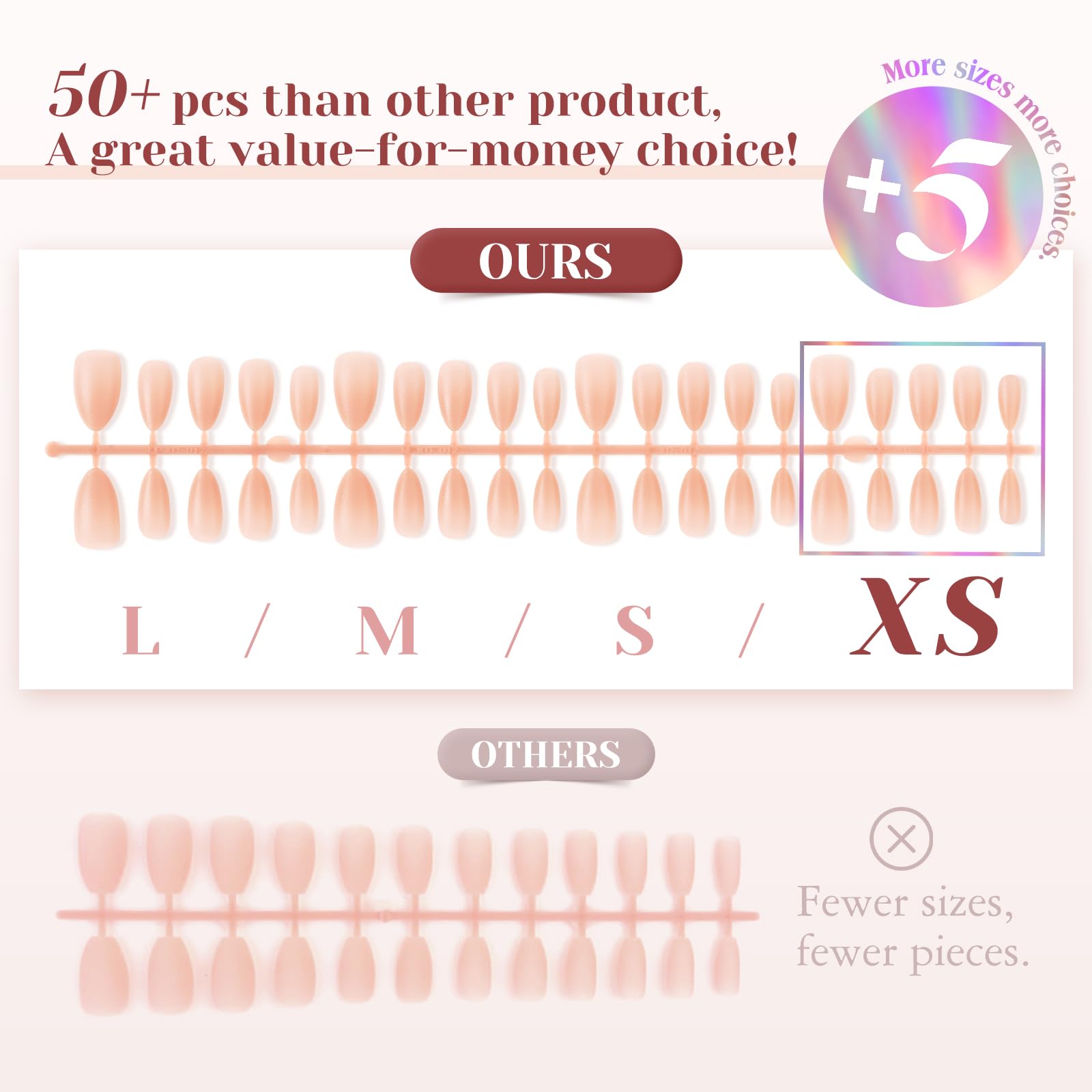 ROSALIND Soft Pink Almond Nude Nail Tips – 200 Pcs, Matte Accent Press-On Nails (20 Sizes)