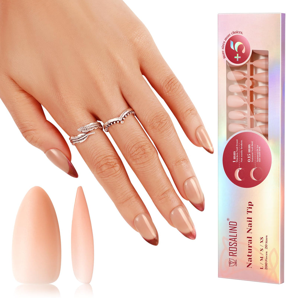 ROSALIND Soft Pink Almond Nude Nail Tips – 200 Pcs, Matte Accent Press-On Nails (20 Sizes)