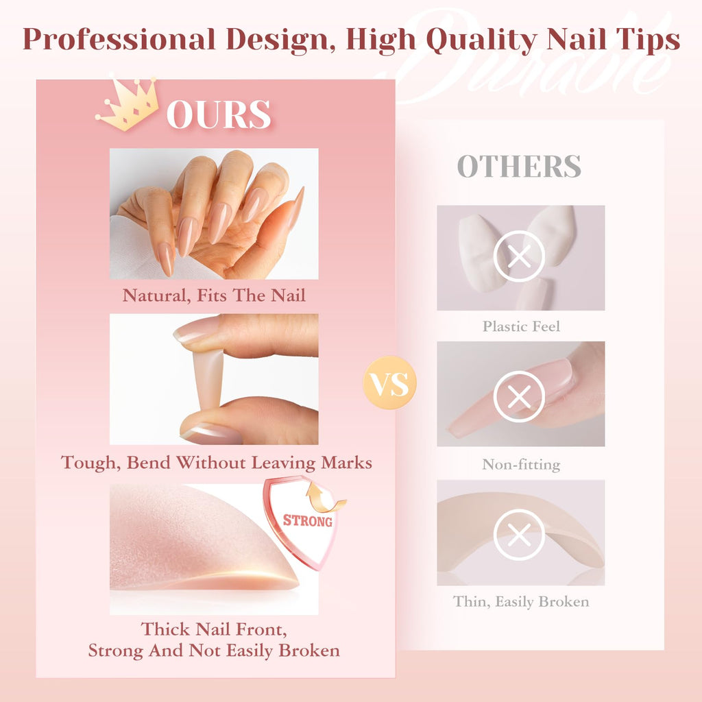ROSALIND Soft Pink Almond Nude Nail Tips – 200 Pcs, Matte Accent Press-On Nails (20 Sizes)