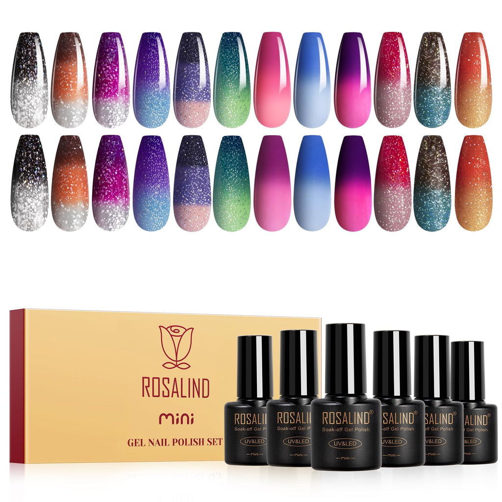 ROSALIND 12-Color Thermal Gel Nail Polish Set – Mood-Changing UV Gel Polish