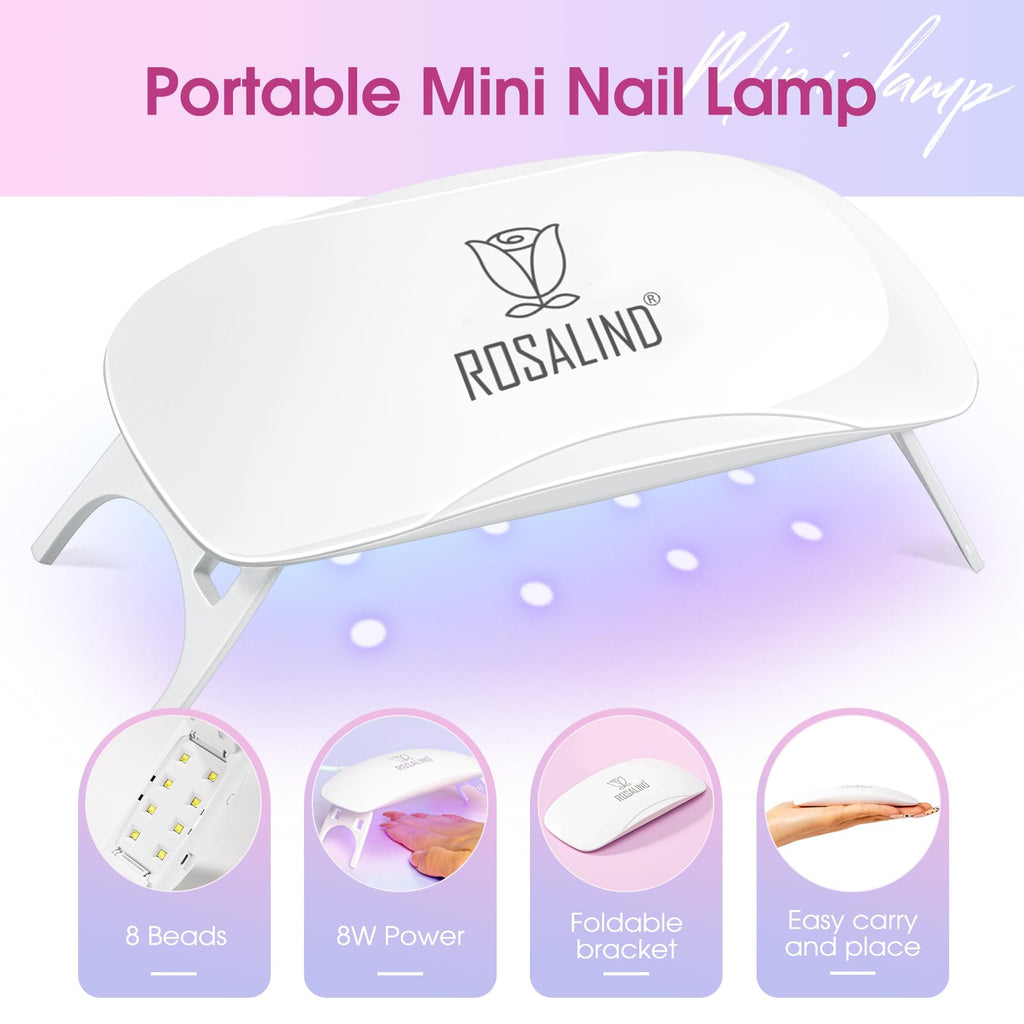 ROSALIND 14-Piece Gel Nail Polish Kit with Mini UV Lamp – 9 Colors, Base Coat, Glossy & Matte Top Coats