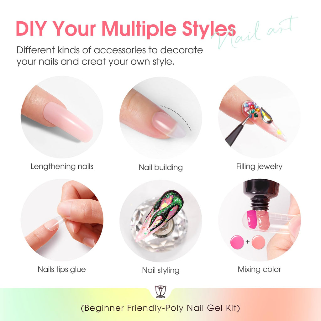 ROSALIND Poly Nail Gel Kit – 24 Colors + Mini UV Lamp Starter Set