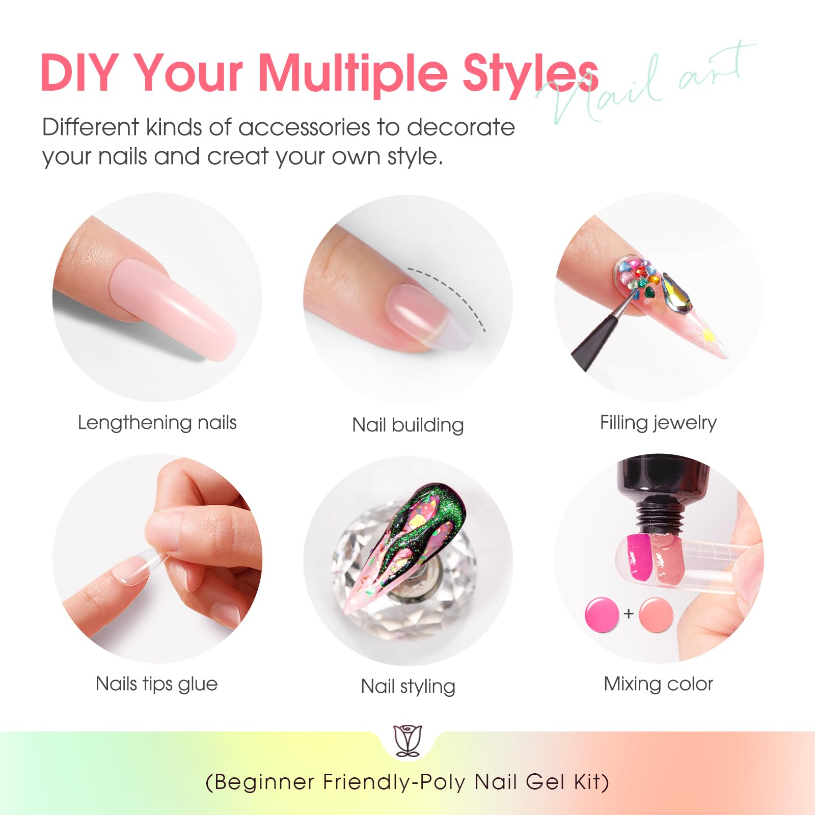 ROSALIND Poly Nail Gel Kit – 24 Colors + Mini UV Lamp Starter Set