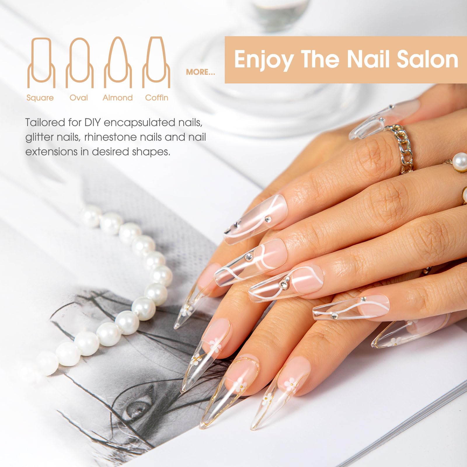 Rosalind Clear Acrylic Poly Extension Gel – 2-Pack 60ml Nail Builder Kit for DIY Nails | UV/LED Cure