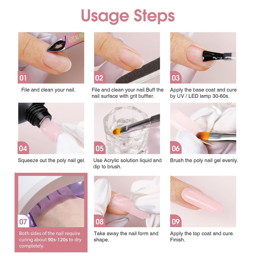 ROSALIND Clear Rose Pink Poly Nail Gel Set – 2 x 60ml for DIY Nail Extensions