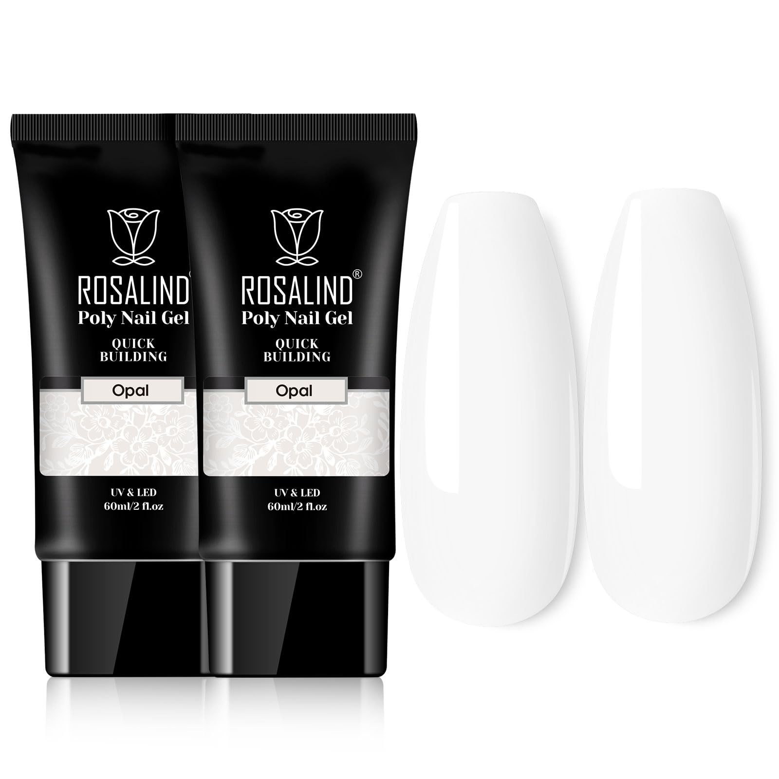 ROSALIND White Poly Extension Gel – 2 Pack 2 oz Nail Builder for Opal Nail Art & Nail Thickening