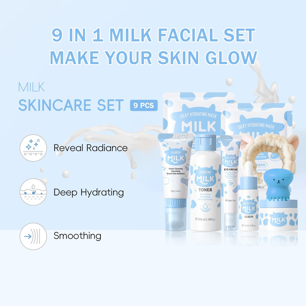 Rosardene 9-Piece Milk Skincare Set for Women & Teens – Gentle Hydration