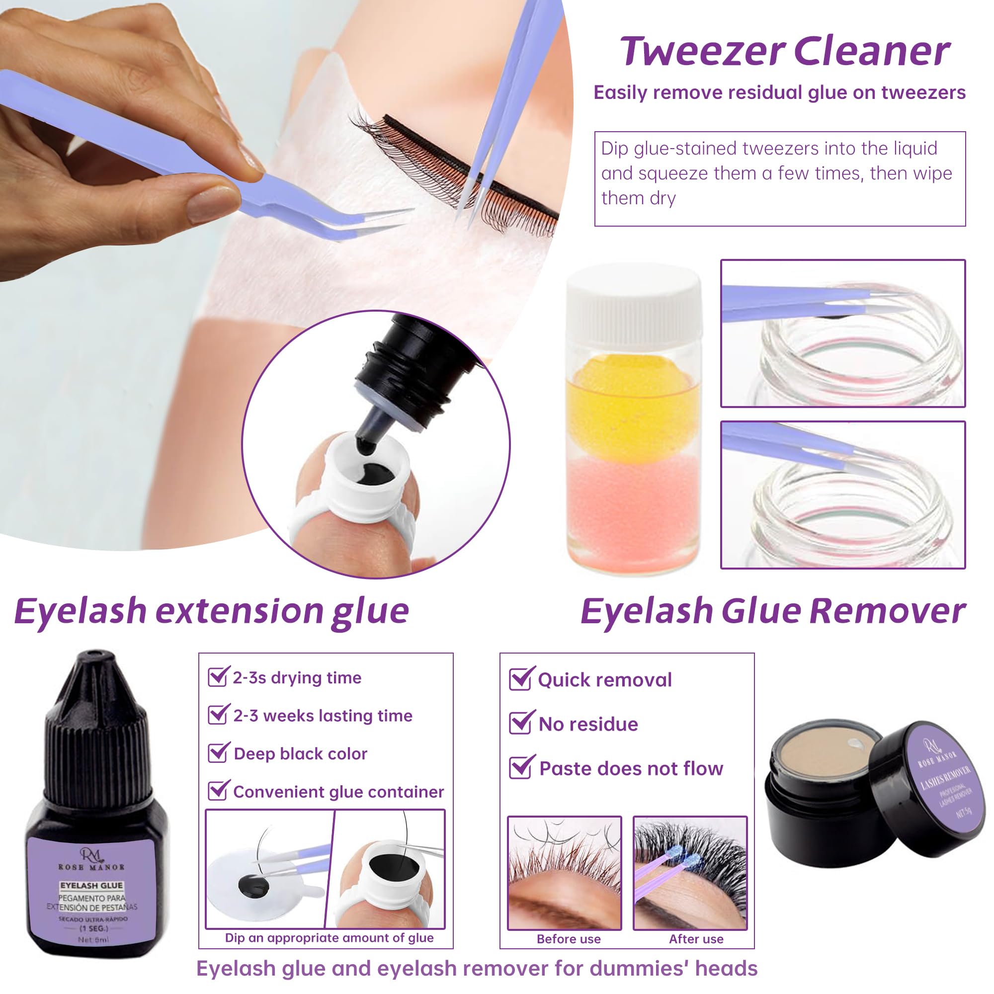 Rose Manor Lash Extension Kit for Beginners | Mannequin Head & Training Tools