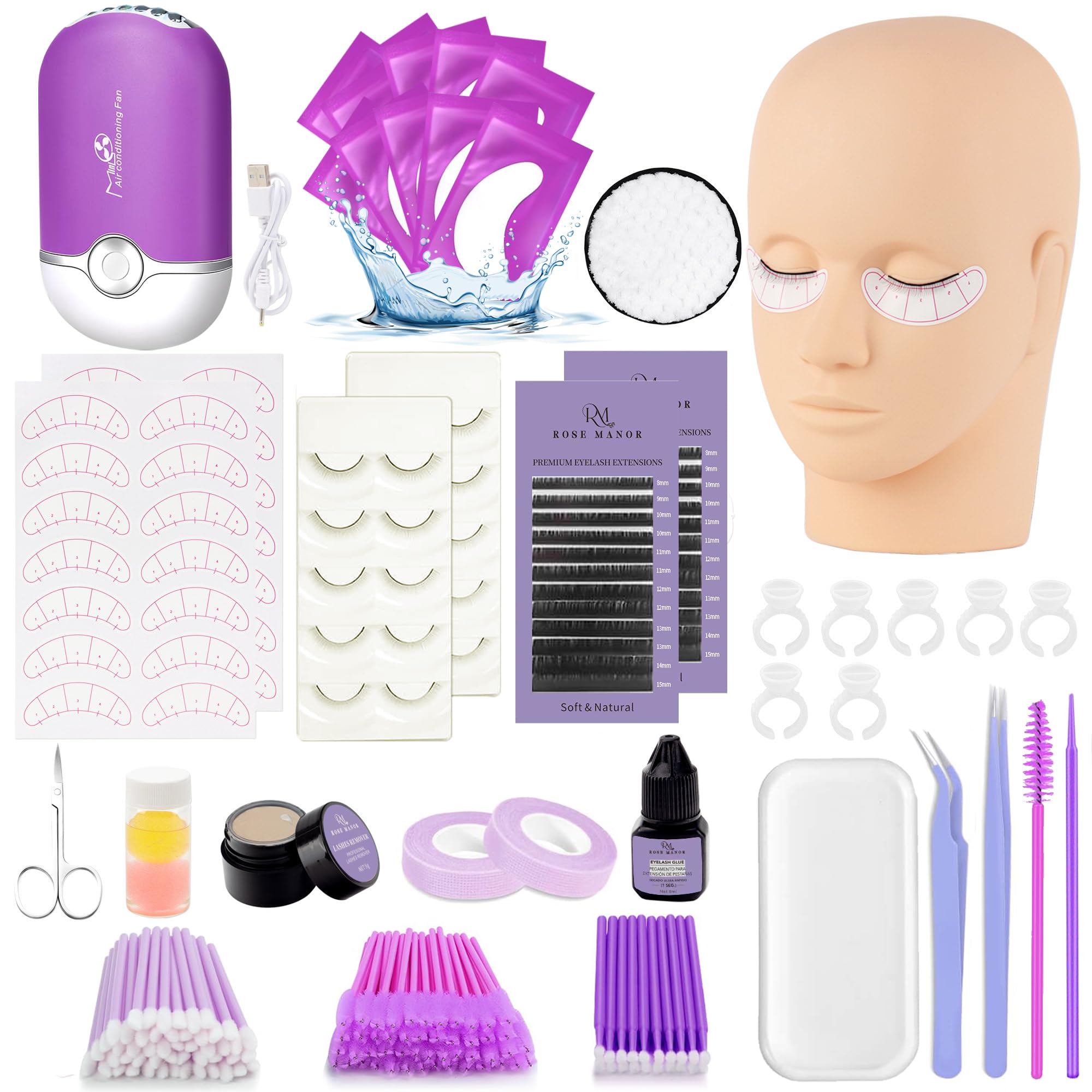 Rose Manor Lash Extension Kit for Beginners | Mannequin Head & Training Tools