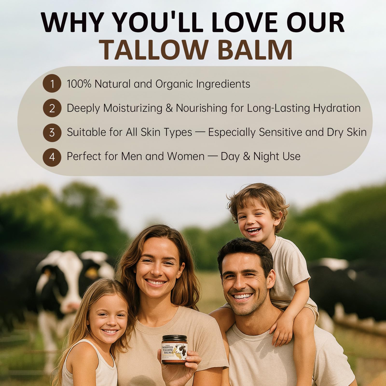 Roseblem Whipped Tallow Balm for Face & Body – 100% Grass-Fed Tallow, Manuka Honey & Beeswax (4.2 oz)