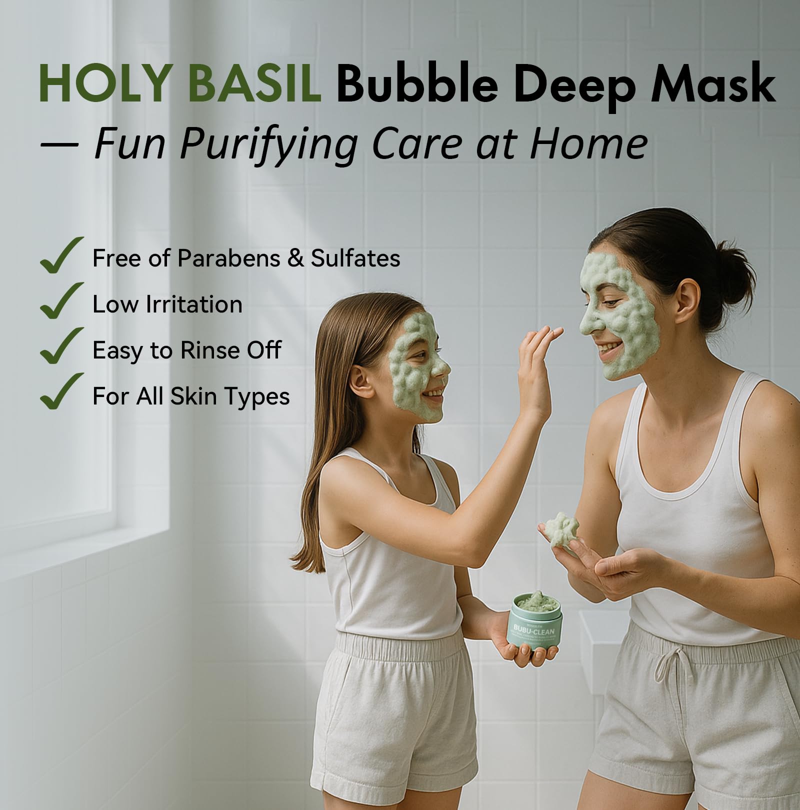 Roseblem Holy Basil Bubble Deep Mask – Carbonated Clay for Pore Cleansing & Oil Balance (3.53 oz)