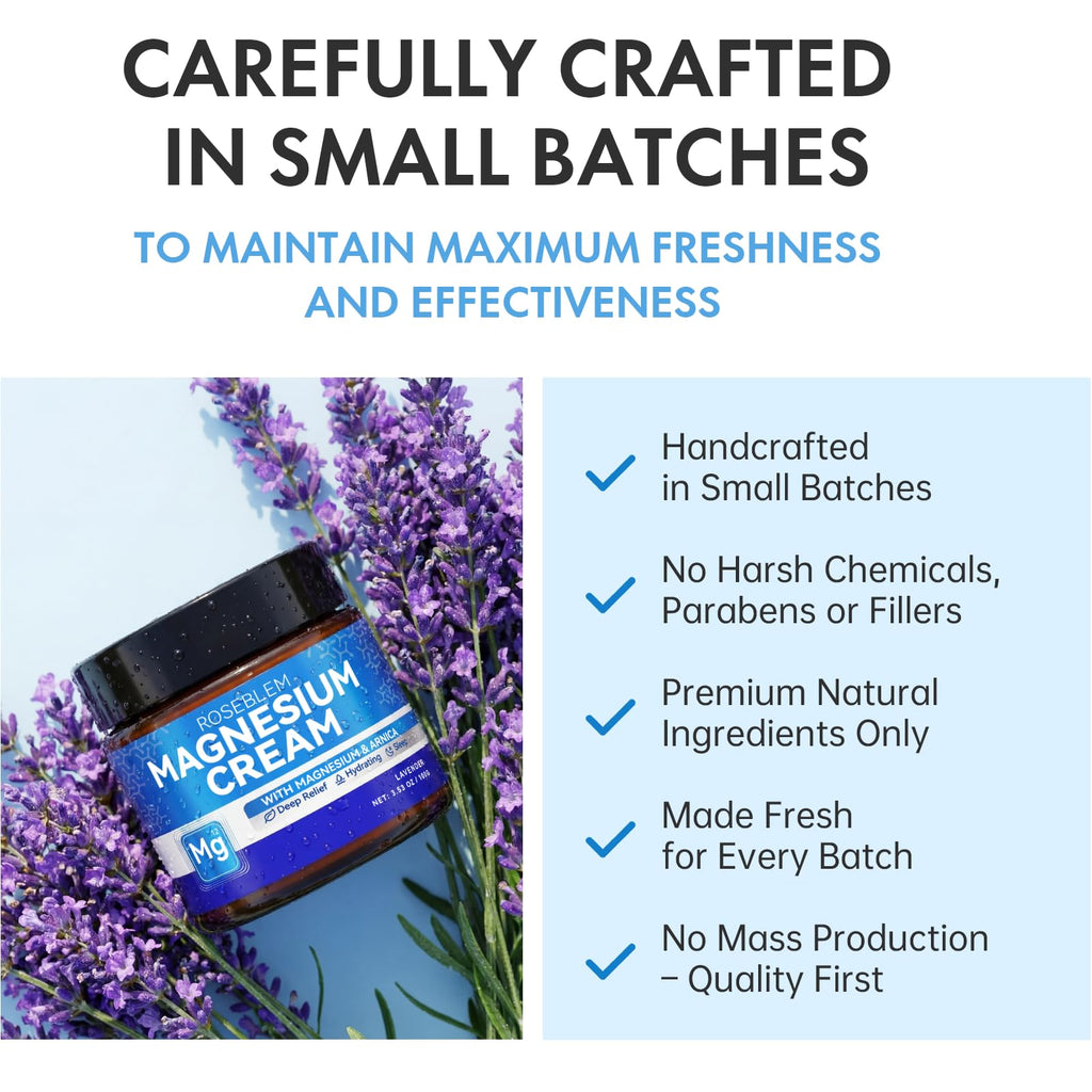 Roseblem Magnesium Cream with Arnica & Lavender – Muscle Relief, Relaxation & Sleep Support