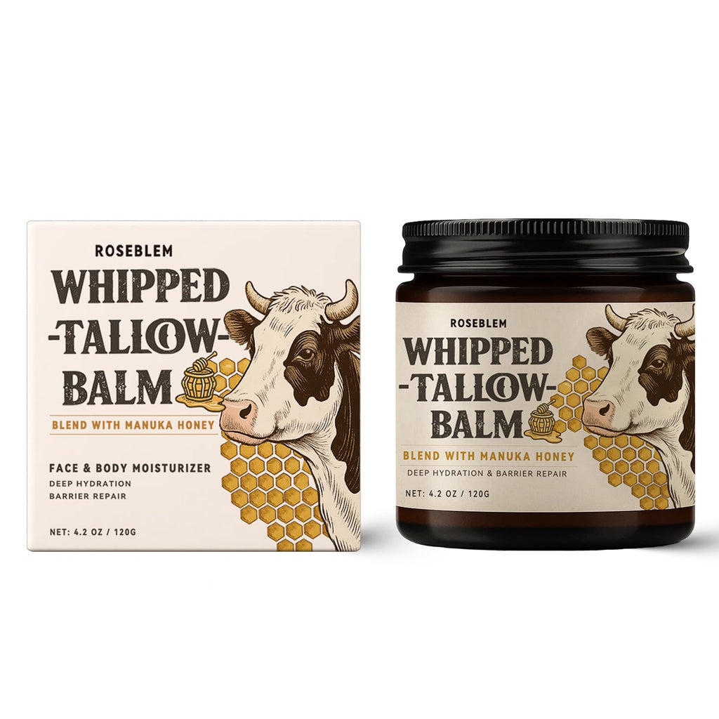 Roseblem Whipped Tallow Balm for Face & Body – 100% Grass-Fed Tallow, Manuka Honey & Beeswax (4.2 oz)