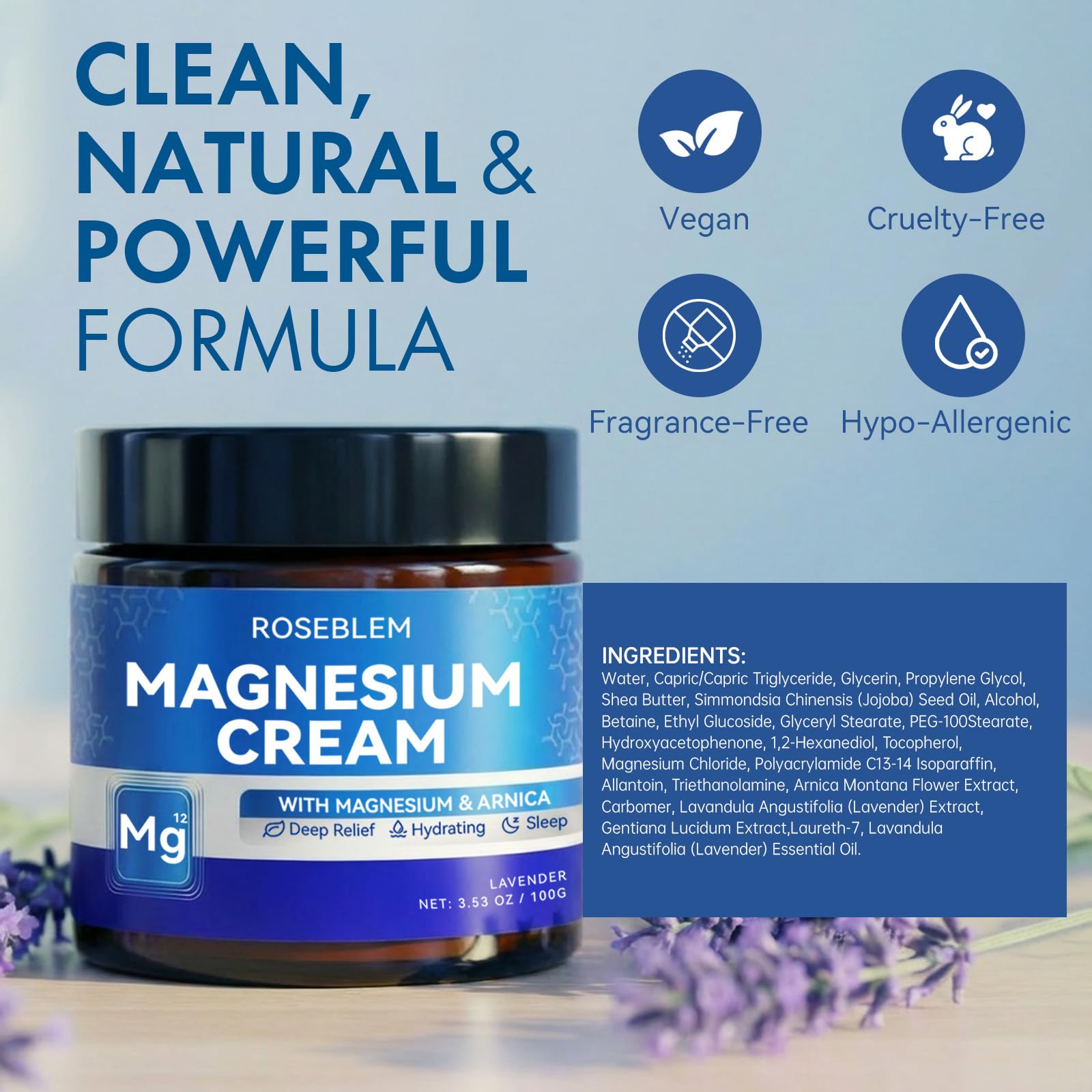 Roseblem Magnesium Cream with Arnica & Lavender – Muscle Relief, Relaxation & Sleep Support