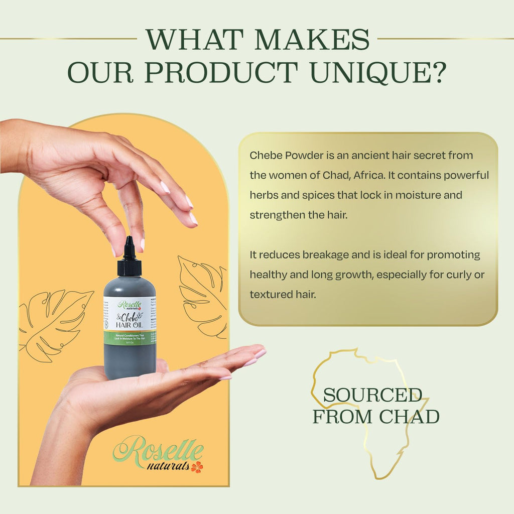 Roselle Naturals Chadian Hair Oil for Growth — 8 oz, USA Made with Chebe Powder