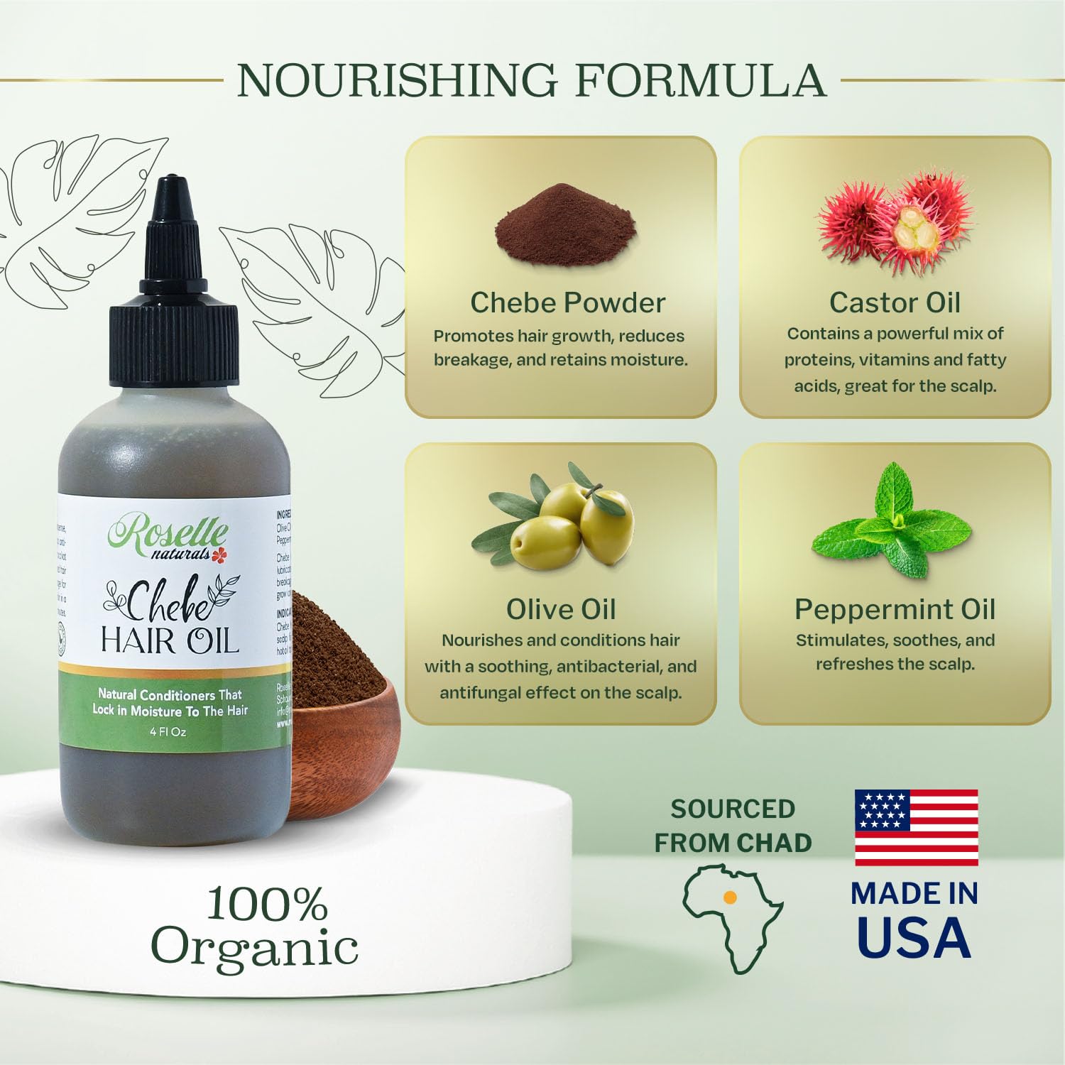 Roselle Naturals Chebe Oil for Hair Growth — USA Made, 4 Fl Oz | For Black Women