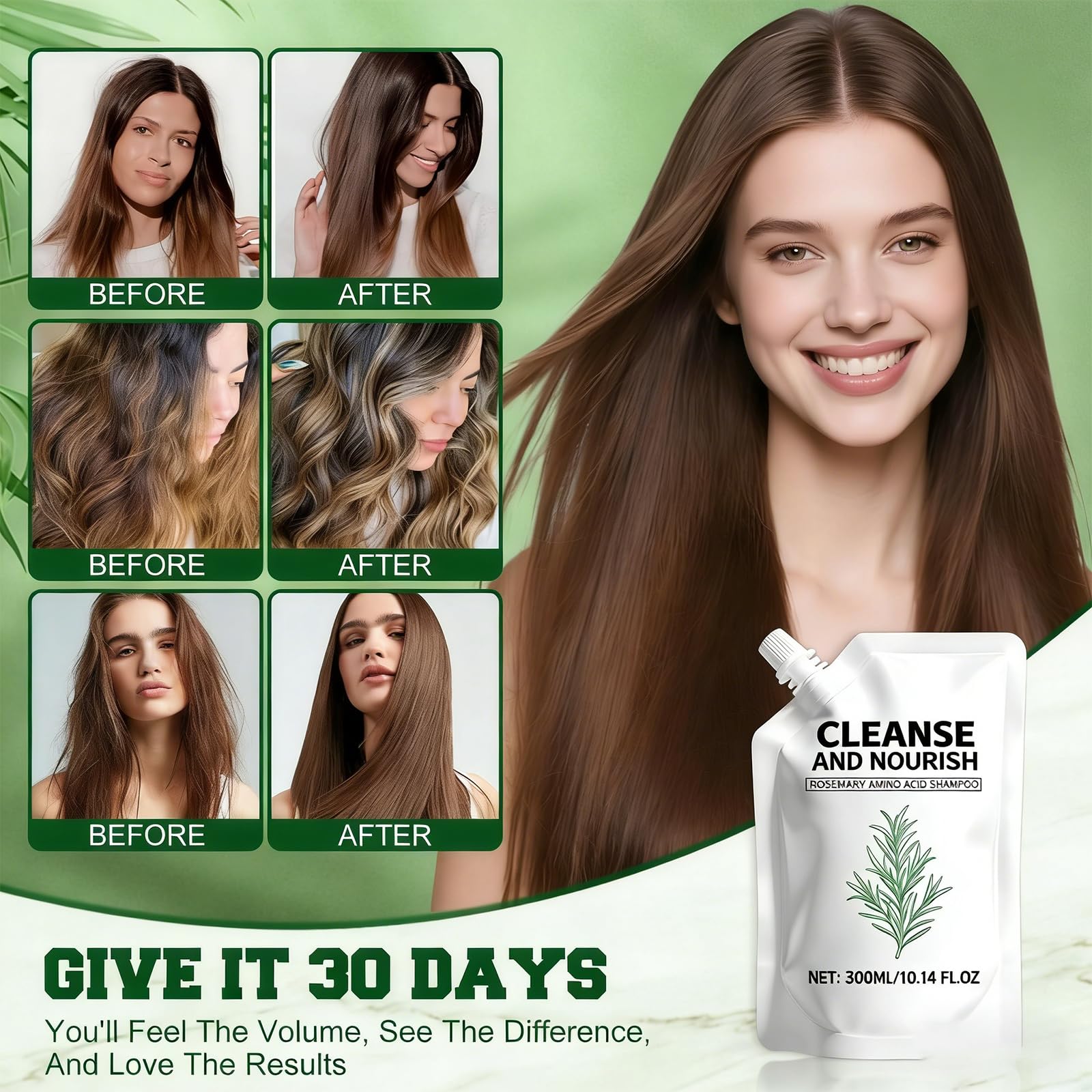 Rosemary Amino Acid Shampoo 300ml x 2 | Strengthen & Thicken Hair for Men & Women