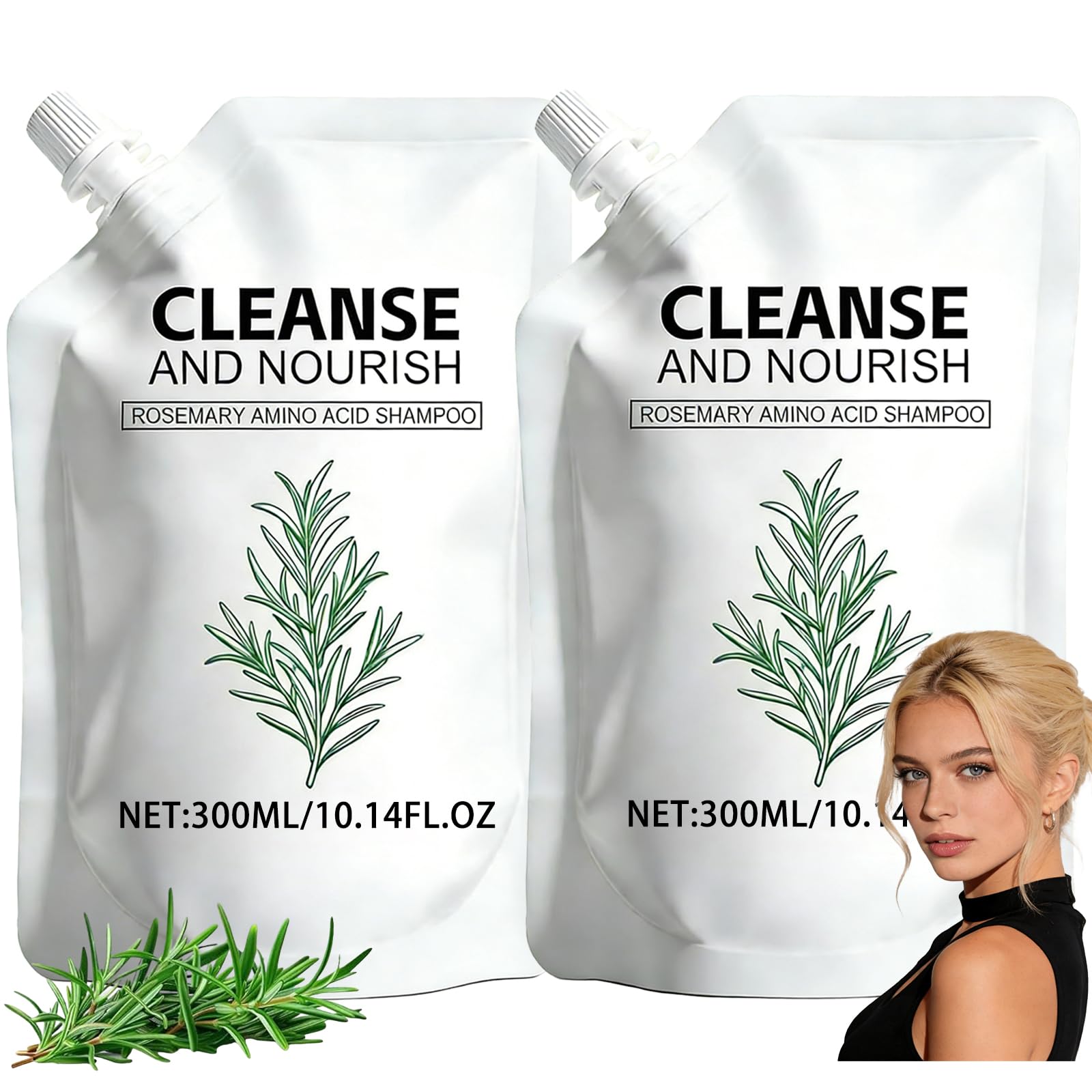 Rosemary Amino Acid Shampoo 300ml x 2 | Strengthen & Thicken Hair for Men & Women