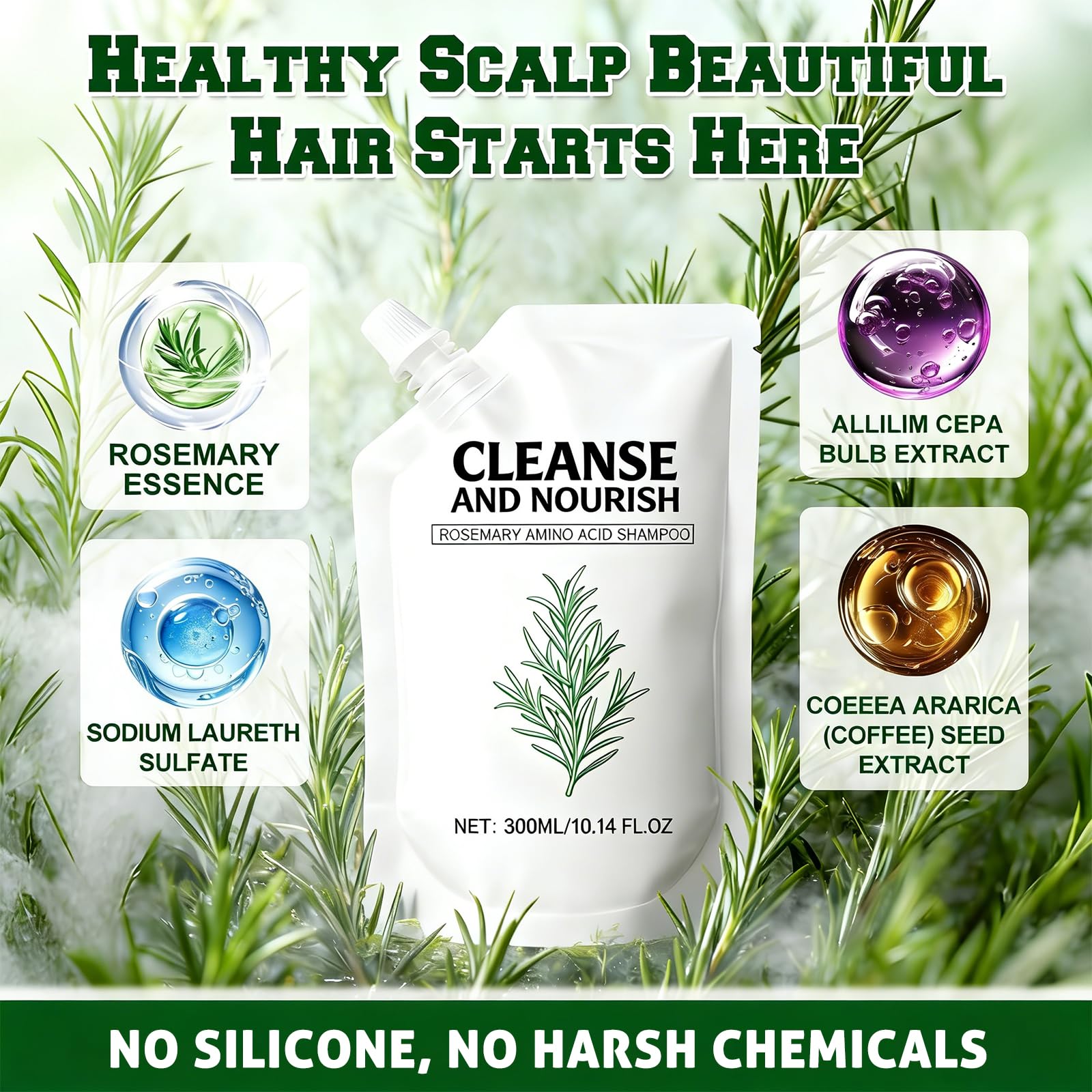 Rosemary Amino Acid Shampoo 300ml x 2 | Strengthen & Thicken Hair for Men & Women
