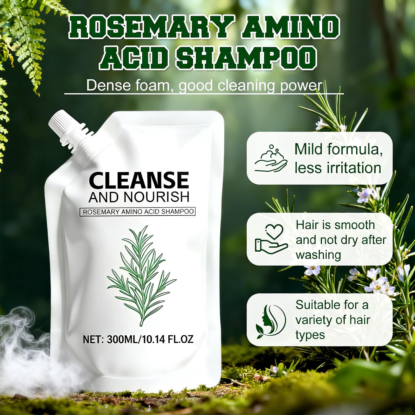 Rosemary Amino Acid Shampoo 300ml x 2 | Strengthen & Thicken Hair for Men & Women