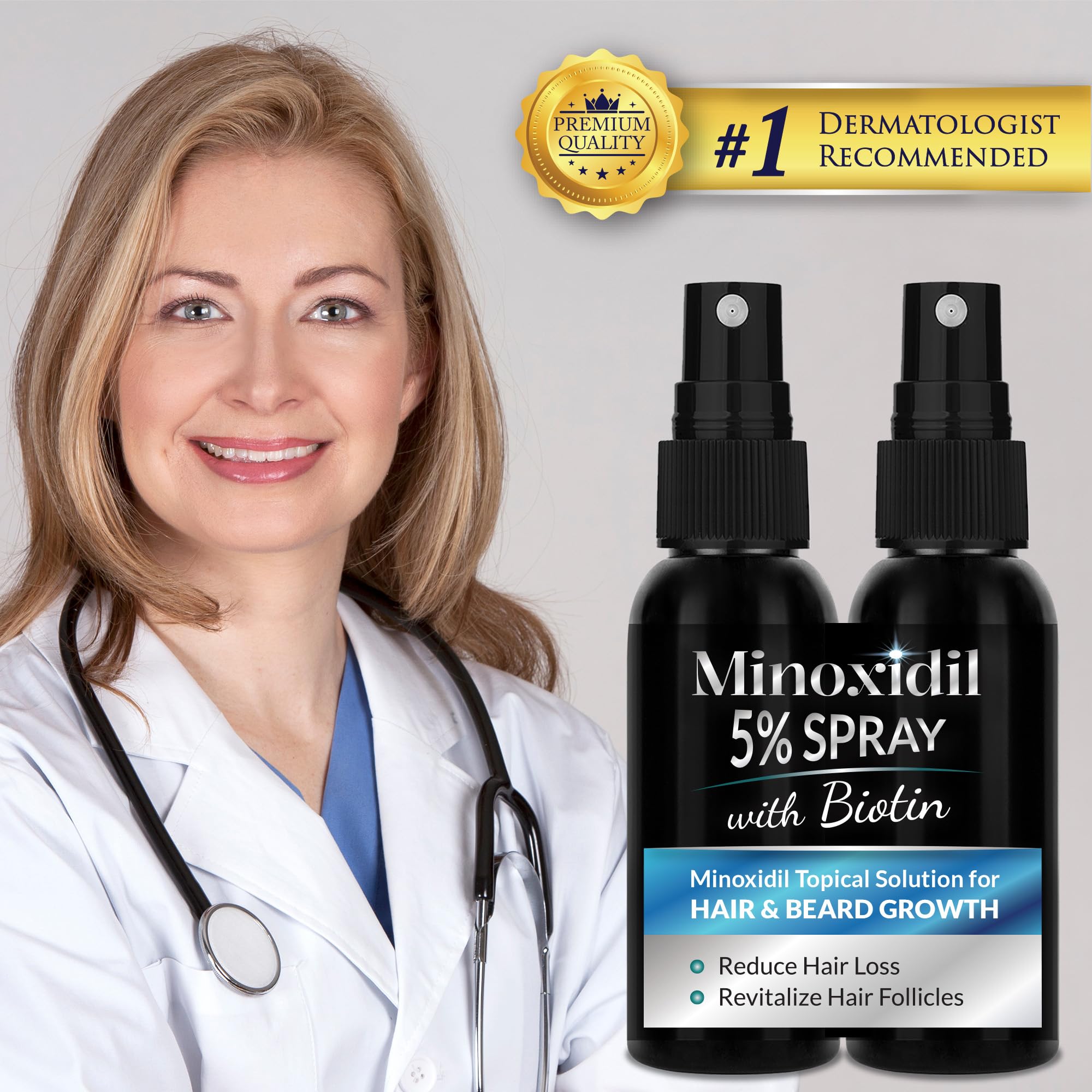 Rosever 5% Minoxidil Spray for Hair & Beard Growth – Men & Women, 2-Pack
