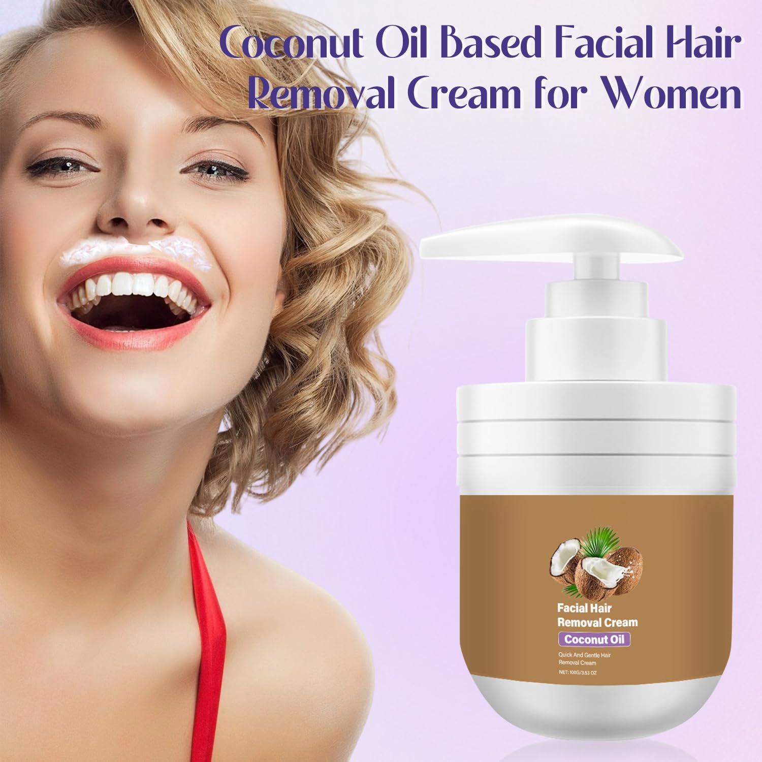 ROSINO Coconut Oil Facial Hair Removal Cream for Women | Gentle, Natural Depilatory Cream
