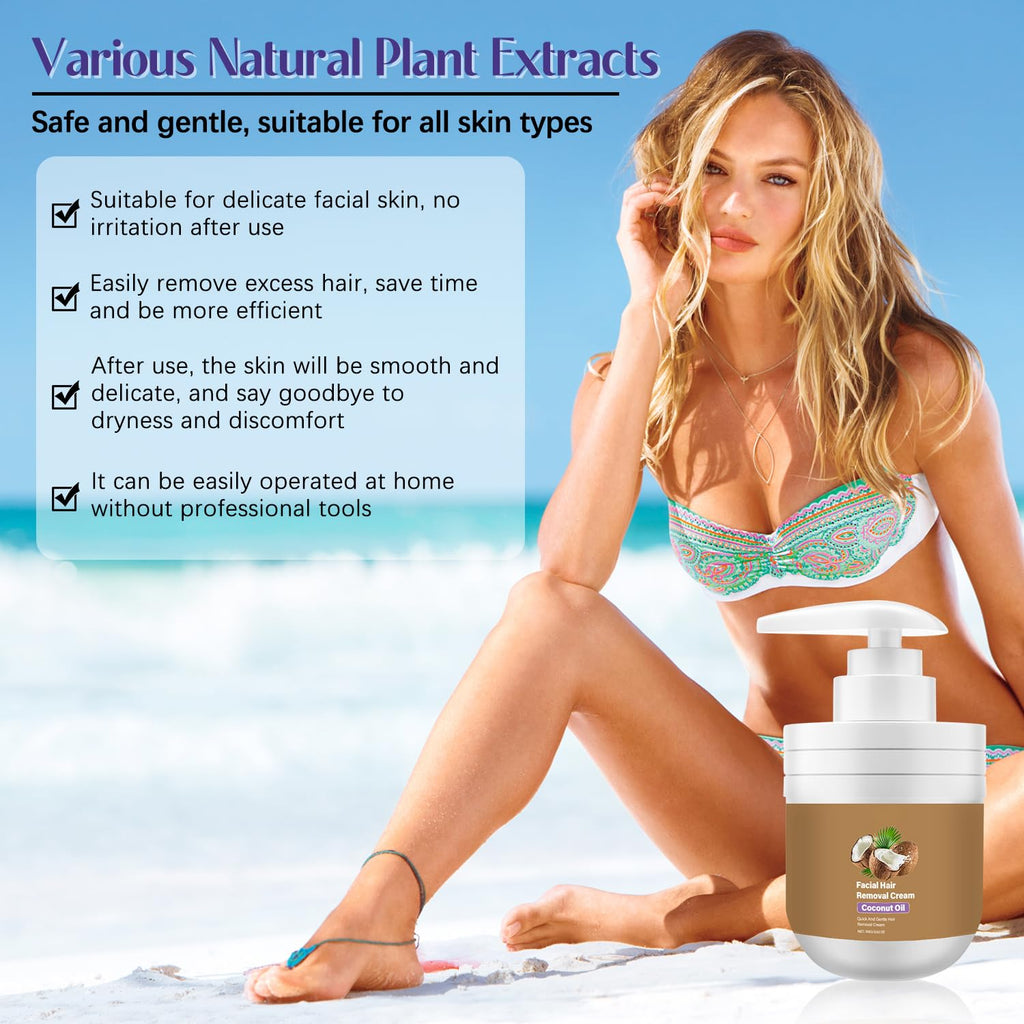 ROSINO Coconut Oil Facial Hair Removal Cream for Women | Gentle, Natural Depilatory Cream
