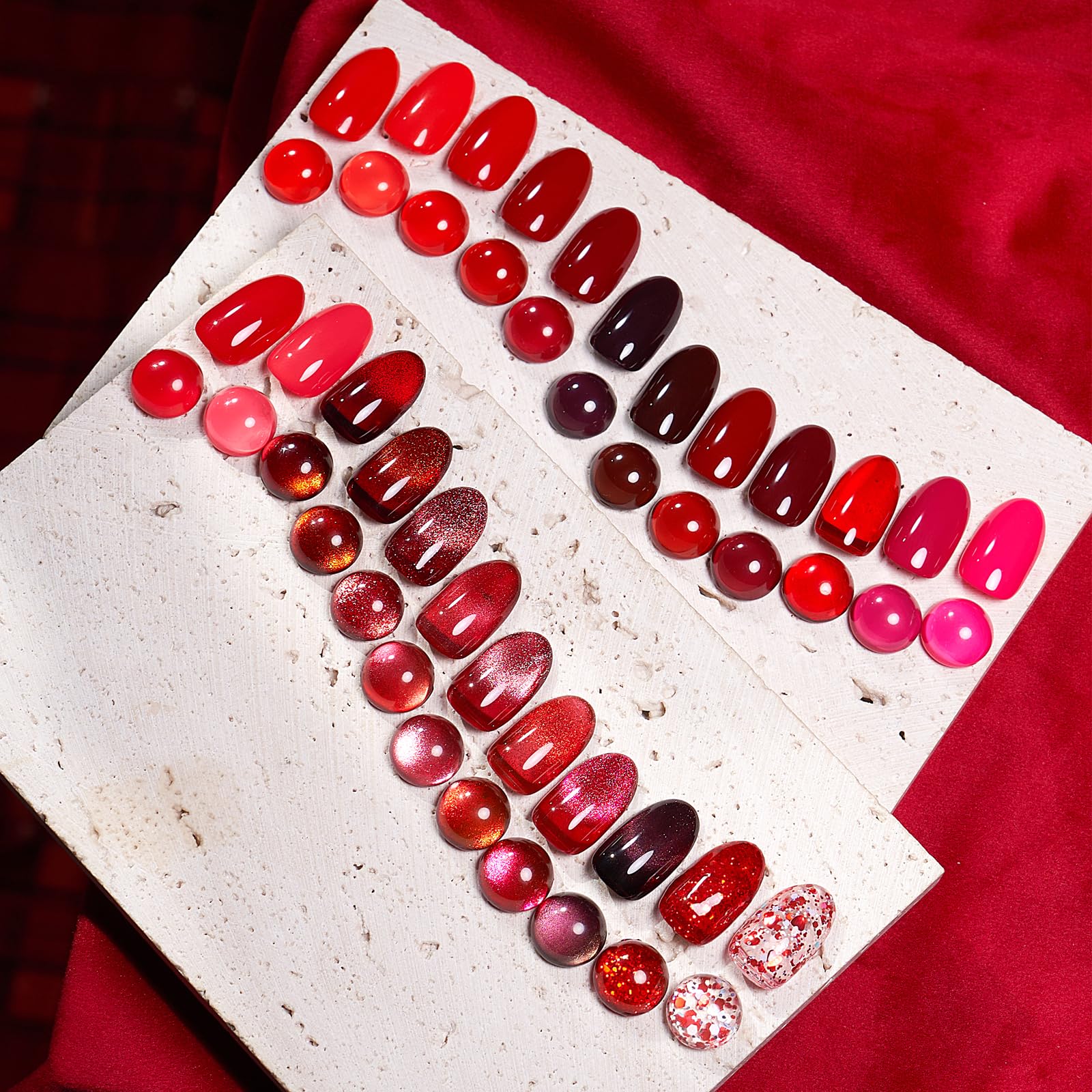 Rosiour HEMA/TPO-Free Fall Winter Gel Nail Polish Set – 24 × 18ml Red Cat Eye & Burgundy Glitter with Matte & Glossy Base, Primer & Blooming Builder