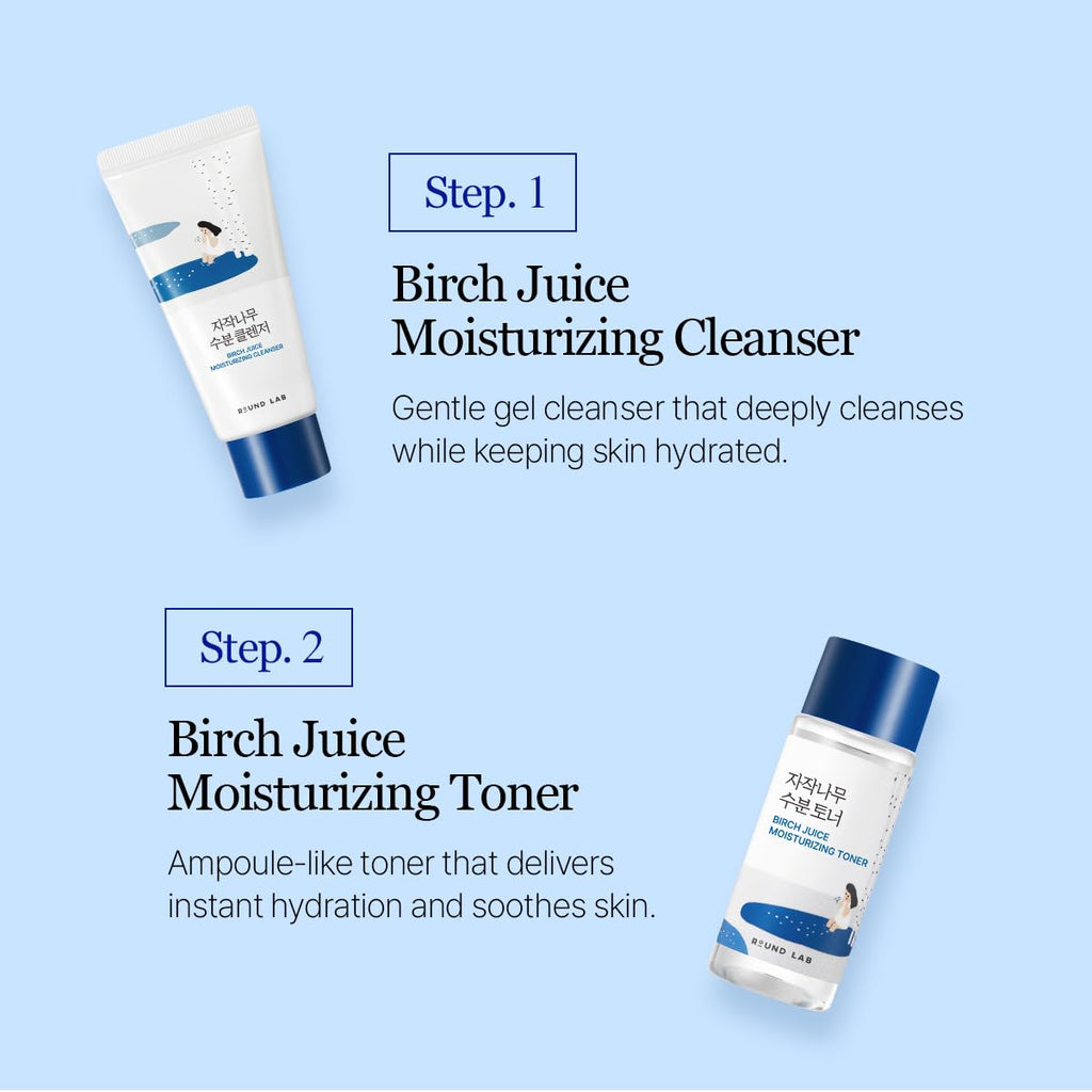 ROUND LAB Birch Juice Moisturizing Mini Kit – 4-Step Travel Skincare Set