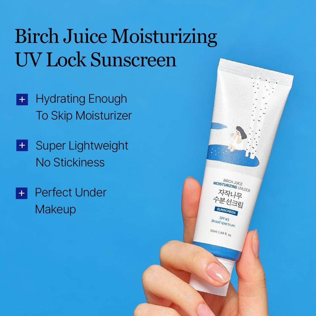 ROUND LAB Birch Juice Moisturizing UV LOCK SPF 45 – Lightweight, Fragrance-Free Sunscreen with No White Cast