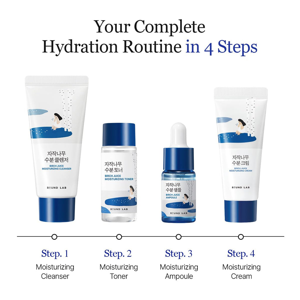 ROUND LAB Birch Juice Moisturizing Mini Kit – 4-Step Travel Skincare Set
