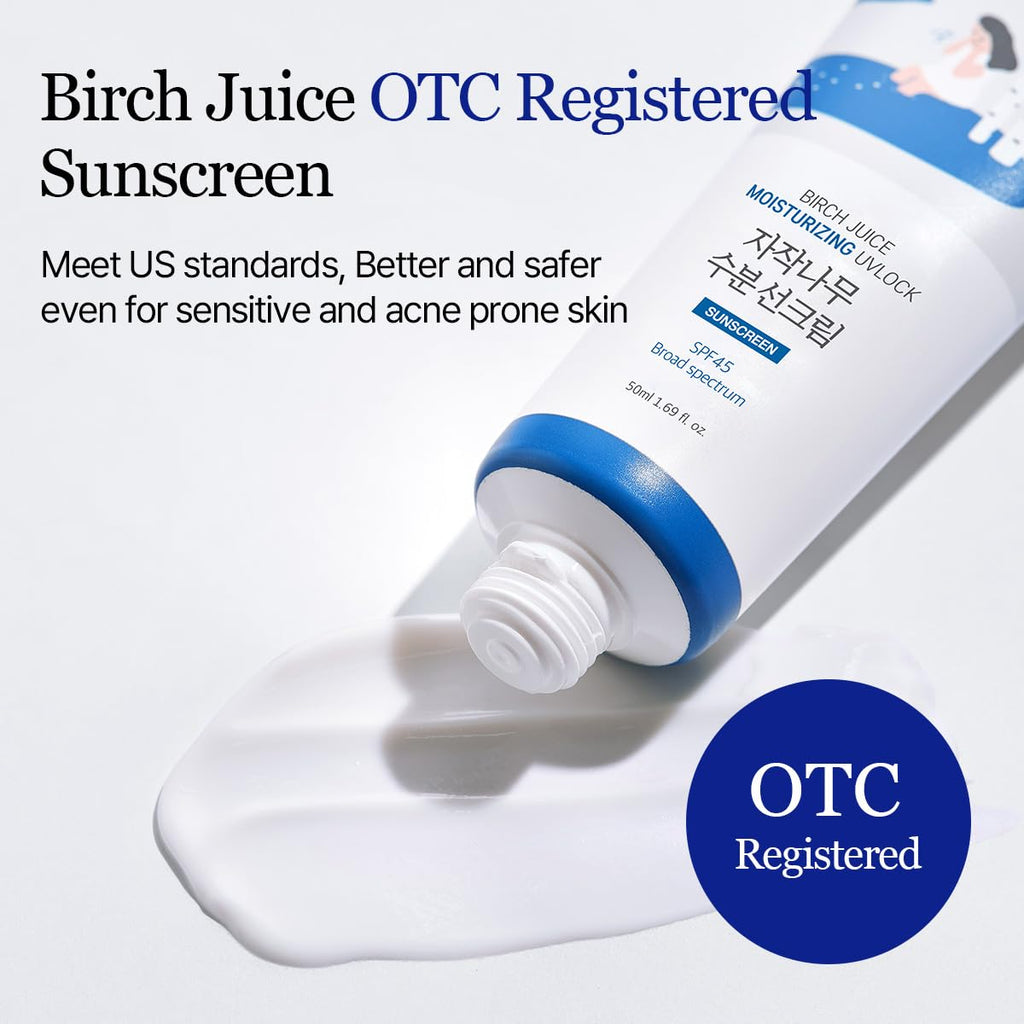 ROUND LAB Birch Juice UV LOCK SPF 45 2-Pack | Hydrating Sunscreen for Sensitive Skin, Fragrance-Free, No White Cast