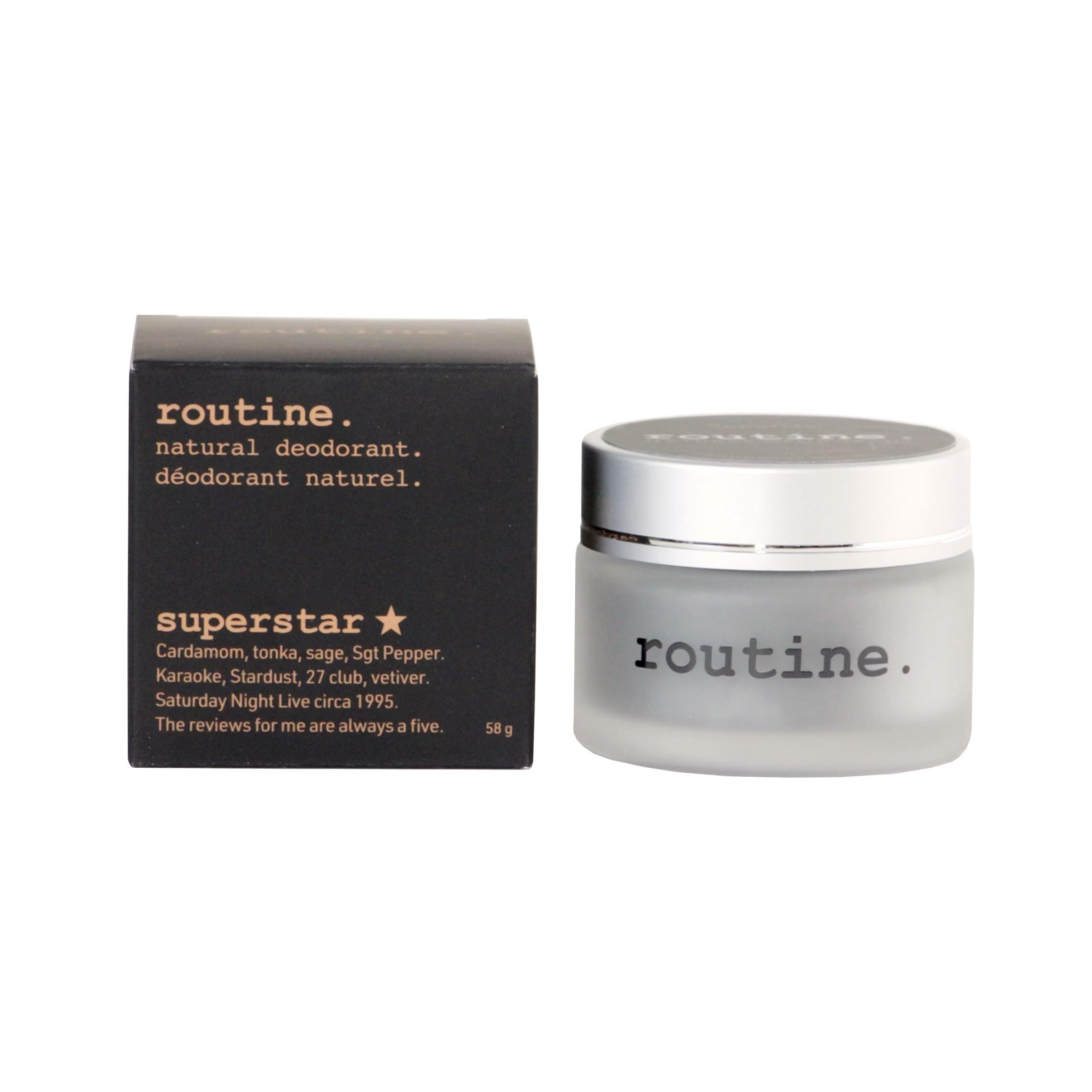 Routine Superstar Natural Deodorant for Sensitive Skin — Charcoal Formula, Tonka & Rosalina (2 oz)