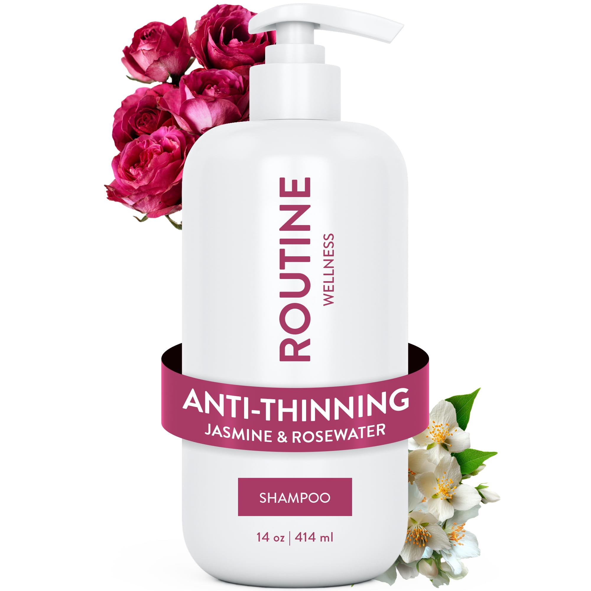 Routine Wellness Anti-Thinning Shampoo - Biotin + DHT Blocker for Women & Men, Color Safe, Jasmine & Rosewater 14oz