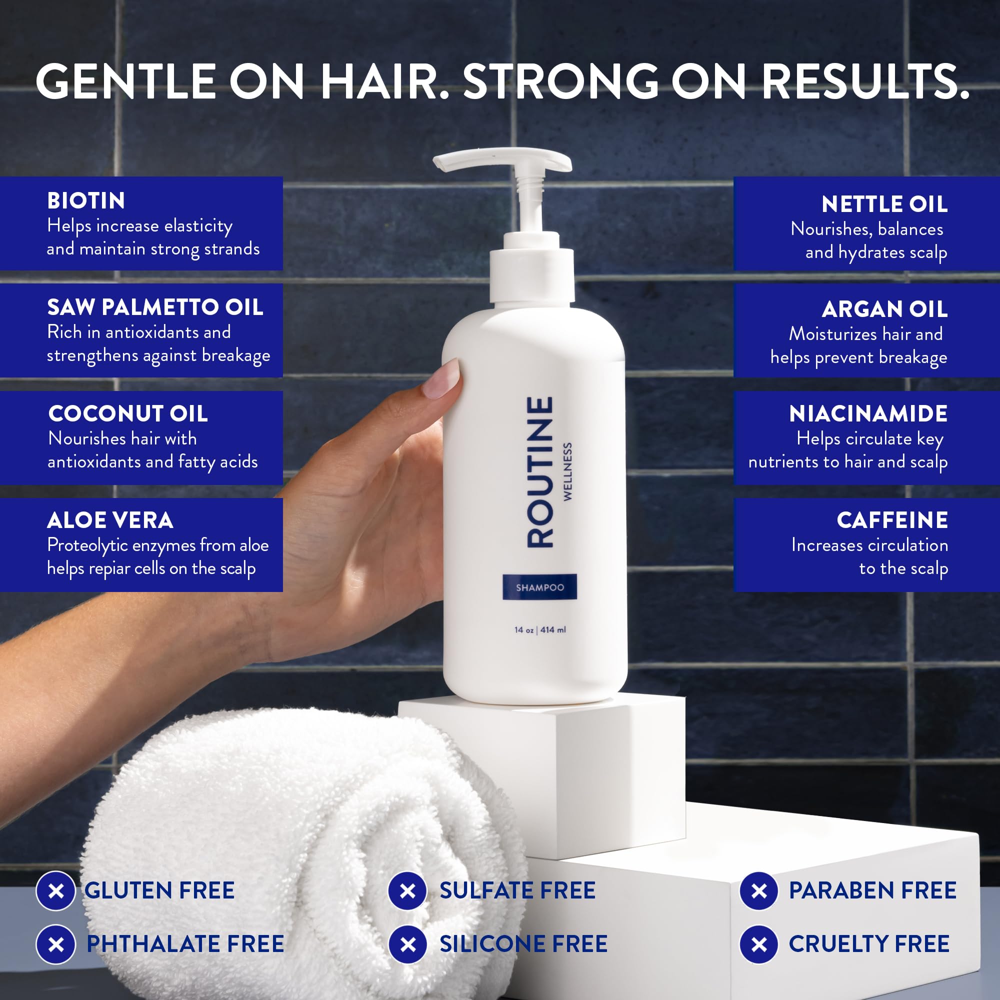 Routine Wellness Anti-Thinning Shampoo - Biotin + DHT Blocker for Women & Men, Color Safe, Jasmine & Rosewater 14oz