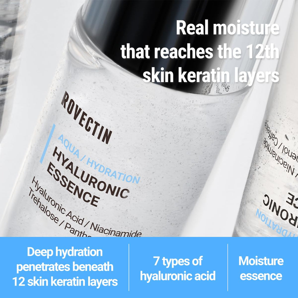 ROVECTIN Aqua Hyaluronic Essence – Hydrating Toner & Essence with 7-Layer Hyaluronic Acid Complex & Niacinamide | Vegan Korean Skincare (3.38 fl oz)