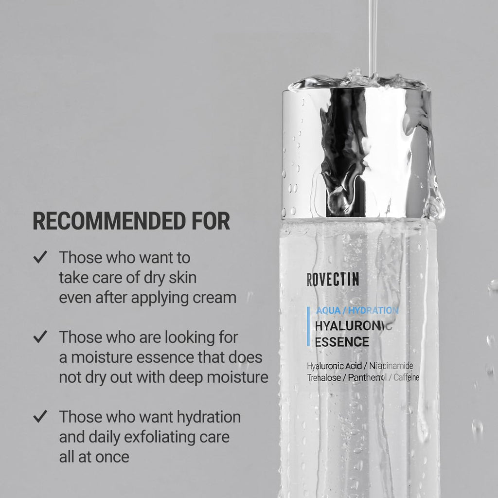 ROVECTIN Aqua Hyaluronic Essence – Hydrating Toner & Essence with 7-Layer Hyaluronic Acid Complex & Niacinamide | Vegan Korean Skincare (3.38 fl oz)
